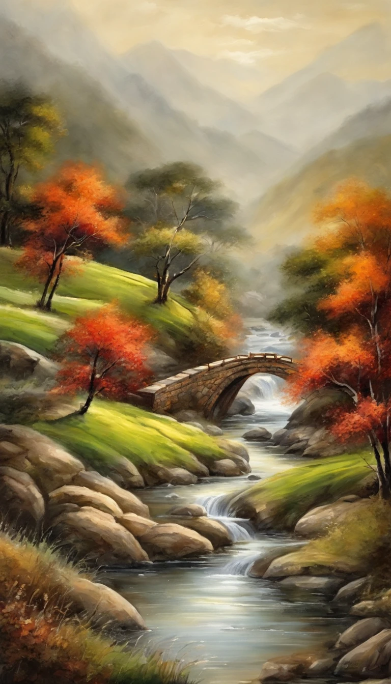 Chinese Landscape Painting,ink and watercolor painting,water ink,墨水,stain,Faraway view,Ultra-wide viewing angle,Meticulous,Diagram of five cows,Five scalpers,bank,Small Stone Bridge,grassy fields,a tree,Mountain view,(8k wall paper),(The effect of light and shadow),Octane rendering,White balance design,Extremely detailed picture of the painting,Wide angles,Depth of field,tmasterpiece,Realistic,Beautifully depicted,detailed,acurate,works of masters,tmasterpiece