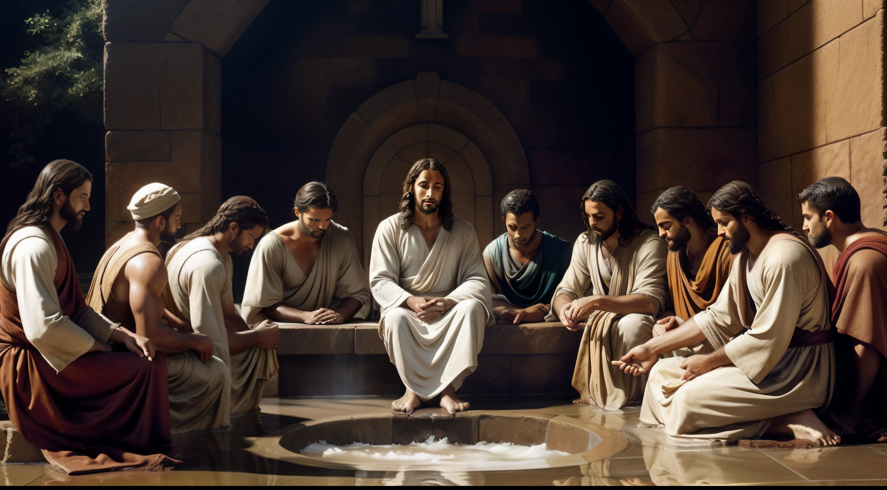Image of Jesus washing the disciples' feet: