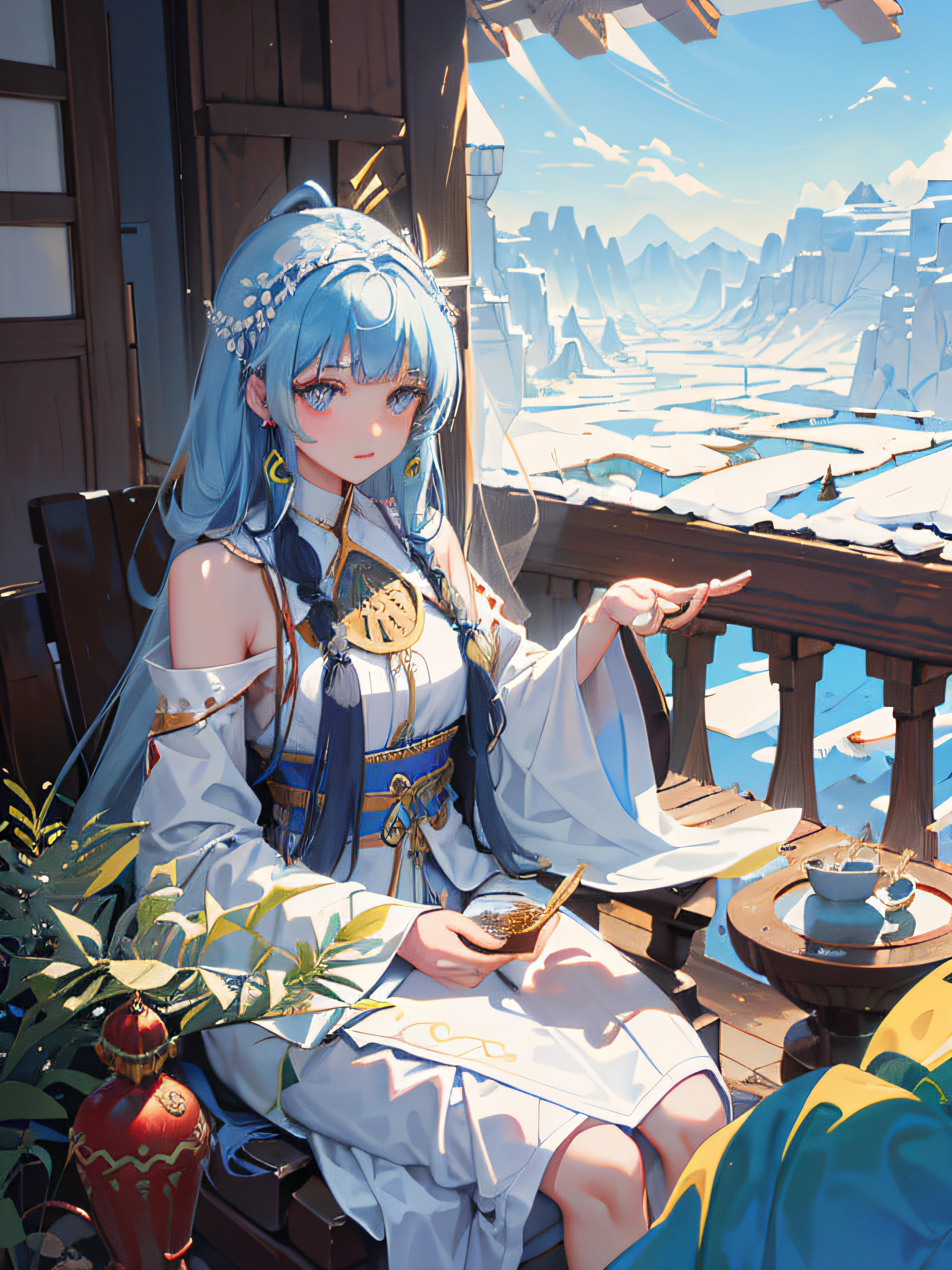 ((chef-d'work, beste-Qualit)), (1fille), (seulement), (Accent sur les femmes), (Ahoge, cheveux noir, cheveux longs), yeux noirs, ((tenue traditionnel ), debout, fond blanc, arm behind back, In the remote mountains of Kazakhstan lived a powerful shaman named Aya. She was known throughout the region for her wisdom..., its deep connection to the natural world and its ability to heal the sick and protect the vulnerable. Aya's clothes were a symbol. de son pouvoir et de son statut, adorned with intricate patterns and symbols that had deep meaning for its people.
Un soir d'hiver, Aya was sitting on top of a snowy field, Lost in thought as she watched the endless expansion of white. She was in a state of deep meditation..., se connectant avec les esprits de la terre et cherchant des conseils pour son peuple. , She felt a presence near her, et elle ouvrit les yeux pour trouver une jeune femme debout devant elle.
La femme, dressed in similar shamanic attire, introduced himself as Kokhara, un autre chaman d'une tribu voisine. Kokhara had heard of Aya's wisdom and had come to her for advice on an issue of great importance to her people...... Aya greeted Kokhara with a warm smile and invited him to sit next to her......
As they sat together, Aya listened attentively to Kokhara share the struggles of her people.... The earth is drying up, Animals have disappeared and crops have failed. Kokhara savait que quelque chose n'allait terriblement pas, mais elle ne savait pas quoi faire. Aya listened with compassion and understanding, Then she started talking.
"Mon cher Kokhara, Spirits cry out for help. They are tired of seeing their homes destroyed by human greed and ignorance.... Mais ils ont confiance en nous, in our ability to listen and learn.