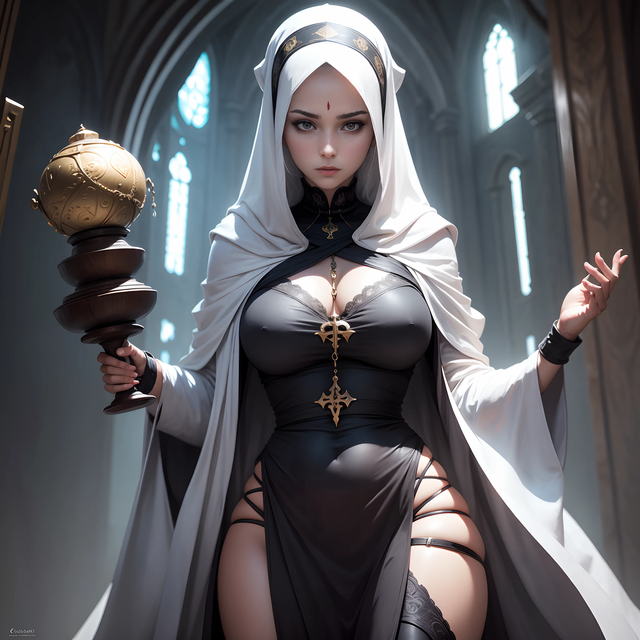 A female religious figure,cult,Fanatics,treatment,a sense of mystery,Game character design,