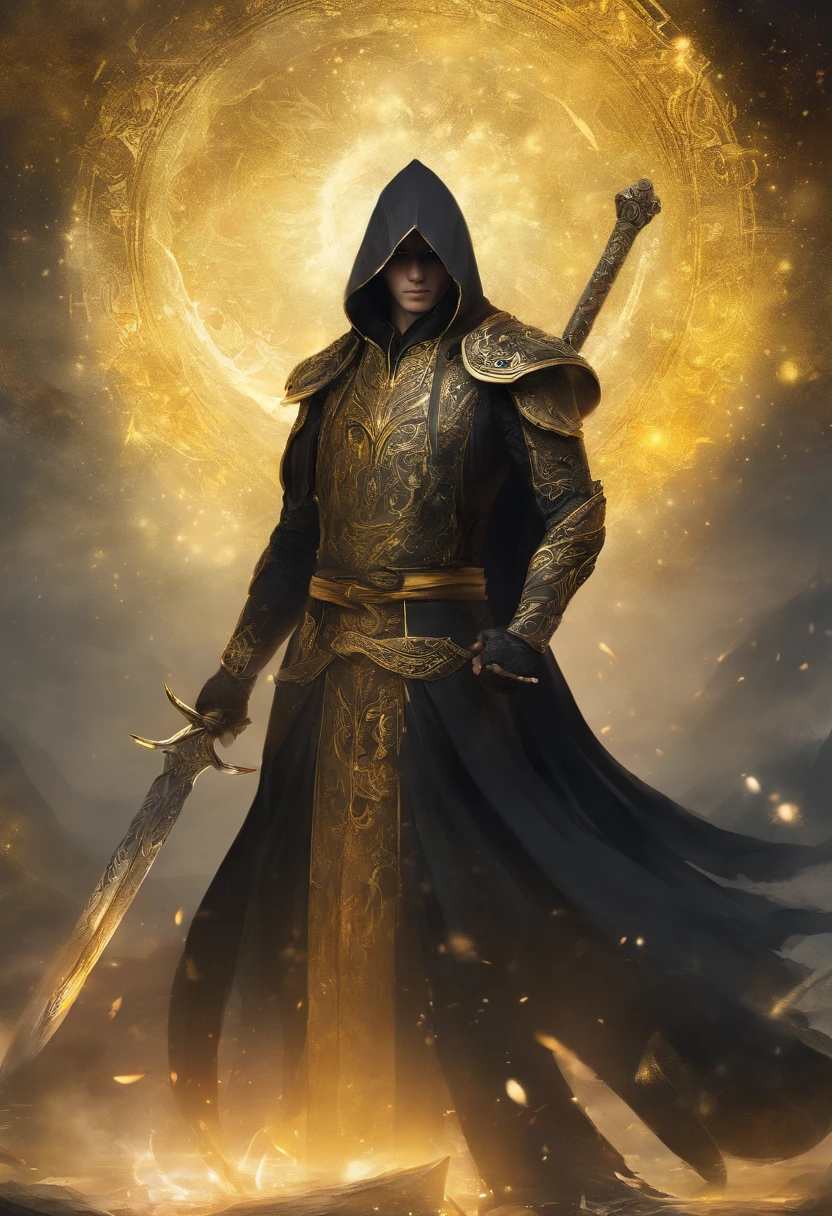 photo, man dressed in black and gold holding a sword (FantasyDaimyo style:1)