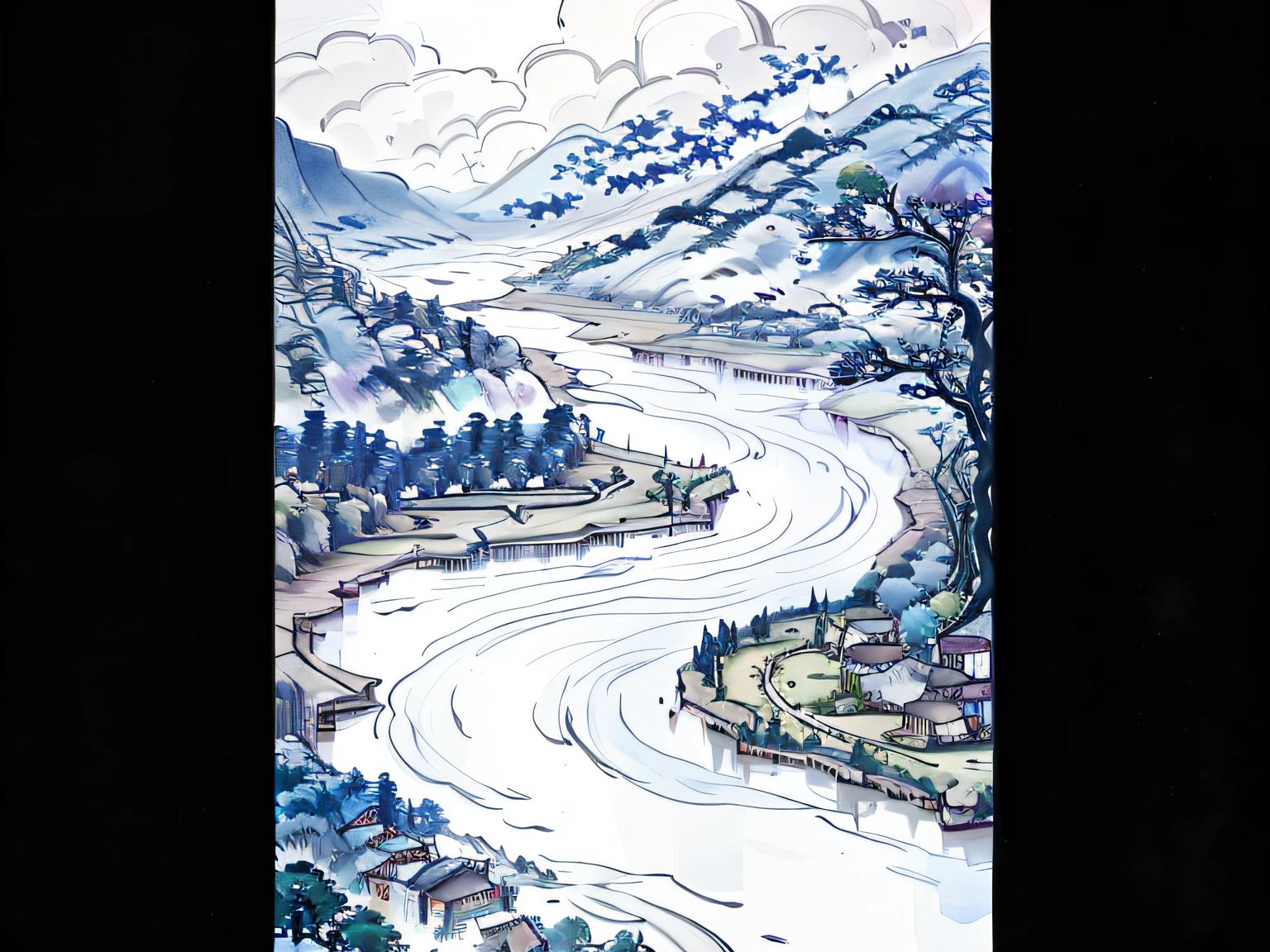 tmasterpiece，Best quality at best，high qulity，the Extremely Detailed CG Unity 8K Wallpapers，scenecy，exteriors，villages，Skysky，​​clouds，daysies，without humans，mont，scenecy，Eau，The tree，blue-sky，precipice，naturey，rios，Cloudy sky，award winning photography，Background bokeh，depth of fields，hdr，blooms，color difference，真实感，The is very detailed，Trends on ArtStation，Trends on CGSociety，iintricate，high detal，dramatics，Midjourney Art