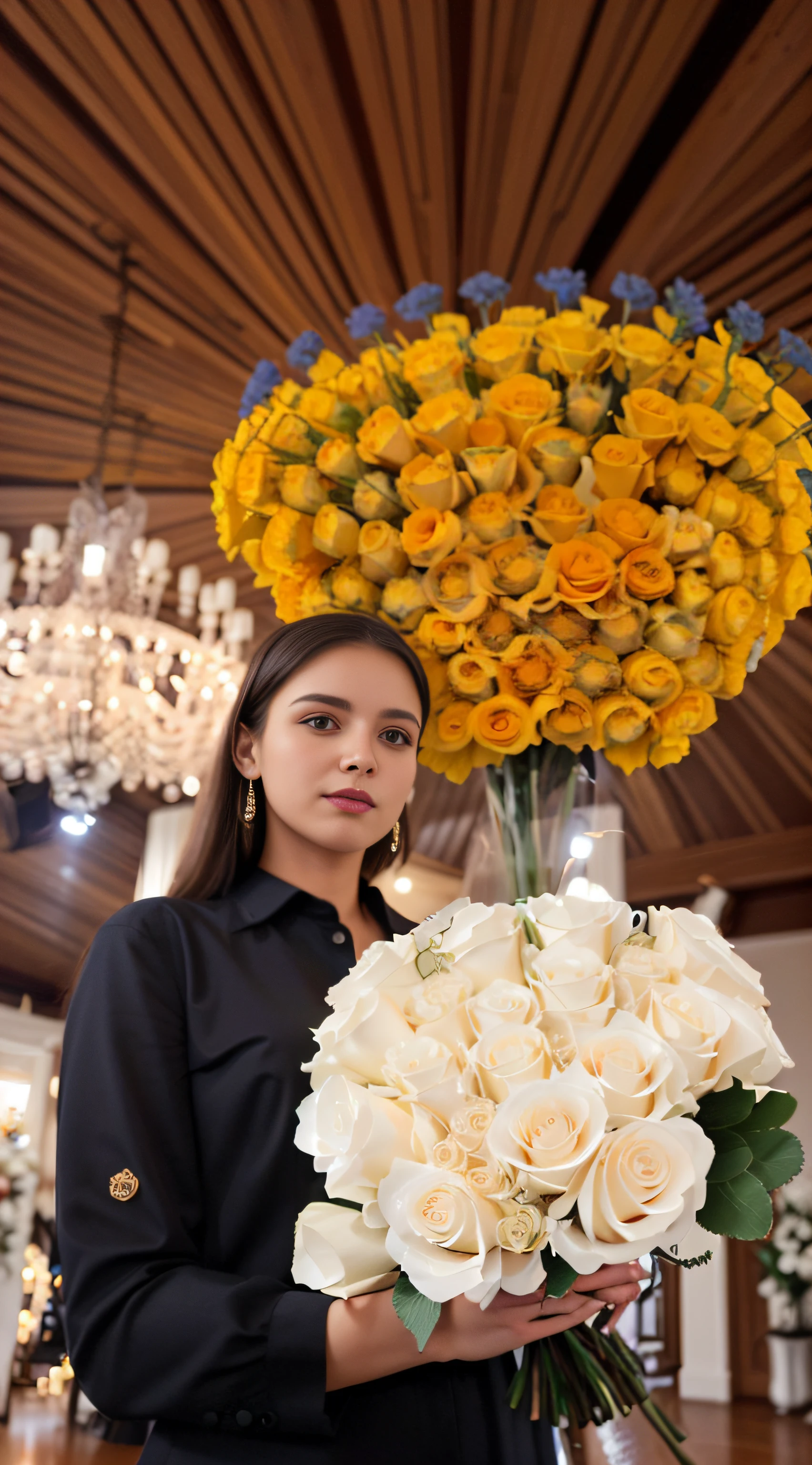 Woman holding a bouquet of white roses in a large room, anastasia ovchinnikova, alina ivanchenko, viktoria gavrilenko, with flowers, dasha taran, moleksandra shchaslyva, julia gorokhova, sofya emelenko, Angelina Stroganova, nadezhda tikhomirova, olga buzova