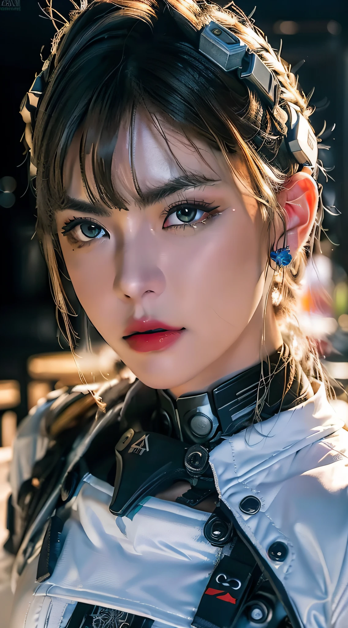 Unbeatable masterpiece, Ultra photo realsisim, Perfect artwork, Intricate details, Best quality, Strong light, High contrast, Cyberpunk, Quantum punk, Nano punk, (Machinary:1.2)(Masterpiece) , (Best quality) , (extremely detailed wallpaper CG unity 8k) , (best character detail:1.36), marshes, Oppressive skies, white clouds , (delicated lines:1.24), ([Specular reflection water]:1.37) , (fantasy) , cumulonimbus clouds , (The oppressive atmosphere of the host:1.14) , (Cold light:1.2) , Color splattering , Colorful, full bodyesbian,White background, detailed eyes, beautiful eyes, detailed eyeshadows, red eyes, red lipstick, wariza, hair adornments, Simple background, cube hair ornament, blonde hair, 1girl, wavy hair, high high quality