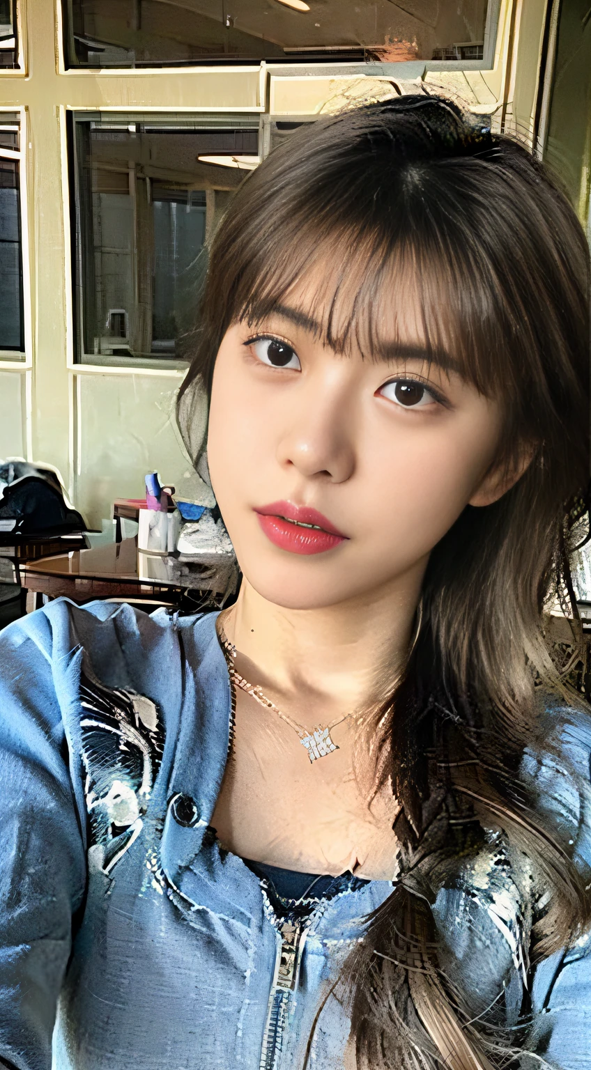 （8K，RAW photos，top Quority，tmasterpiece：1.2），ultra - detailed，Hyper-Resolution，（Realiy，real photograph：1.37），sportrait，HD RAW color photos，profesional photo，very detailed and beautiful，highly  detailed，8K wallpapers，astonishing detail，hugefilesize，offcial art，Extremely detailed CG Unity 8K wallpapers，highly detailed beautiful girl，Highly detailed face，Very detailed eyes，Very detailed skin， very detailed fingers，very detailed nose，very detailed mouth，Very nice face and eyes，（（full bodyesbian）），Petite beauty relaxing in classroom in sweatshirt，（Lori huge breasts cleavage：1.23），JK，track suit，dres，Lovely core，Big high school girl，Korean girls，schools，‎Classroom，blackboards，Hand details，Human fingers，Finger movements