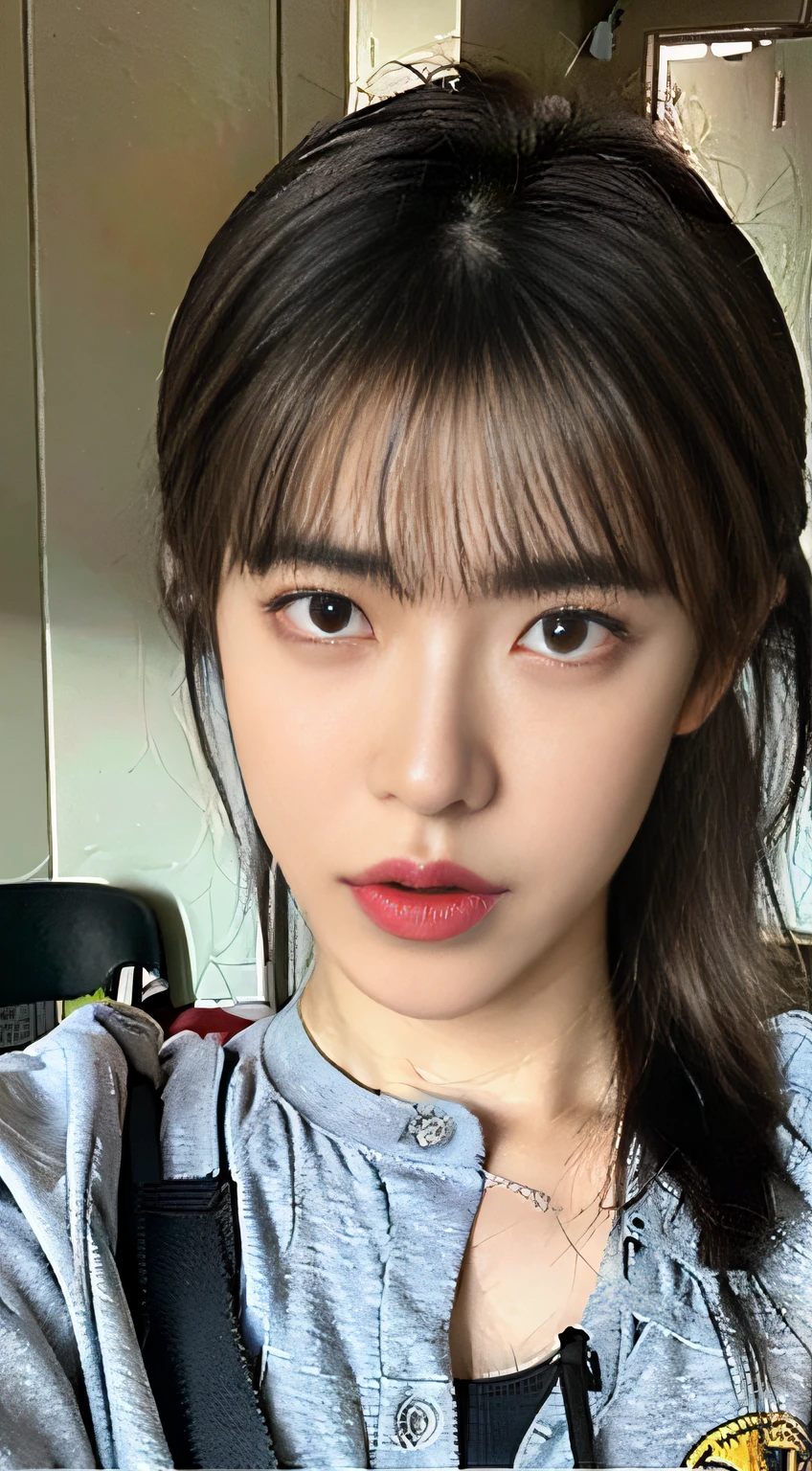 （8K，RAW photos，top Quority，tmasterpiece：1.2），ultra - detailed，Hyper-Resolution，（Realiy，real photograph：1.37），sportrait，HD RAW color photos，profesional photo，very detailed and beautiful，highly  detailed，8K wallpapers，astonishing detail，hugefilesize，offcial art，Extremely detailed CG Unity 8K wallpapers，highly detailed beautiful girl，Highly detailed face，Very detailed eyes，Very detailed skin， very detailed fingers，very detailed nose，very detailed mouth，Very nice face and eyes，（（full bodyesbian）），Petite beauty relaxing in classroom in sweatshirt，（Lori huge breasts cleavage：1.23），JK，track suit，dres，Lovely core，Big high school girl，Korean girls，schools，‎Classroom，blackboards，Hand details，Human fingers，Finger movements
