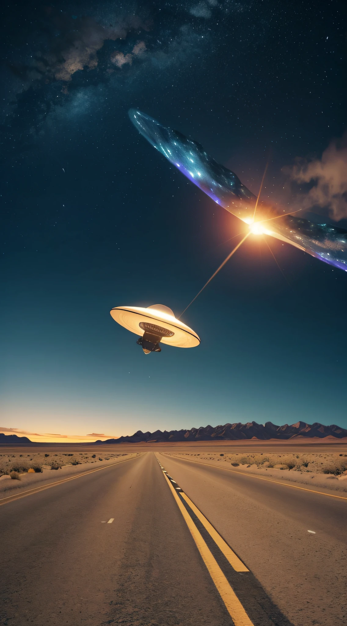Generate an image illustrating the arrival of a UFO at Area 51.