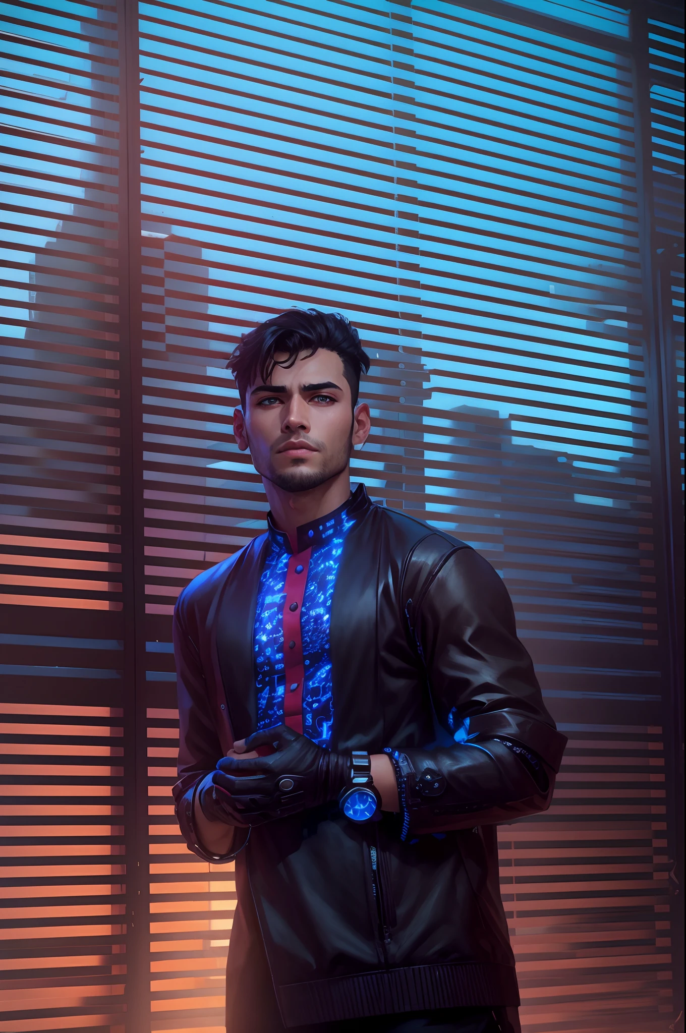 Handsome boy Anime type realistic Cyberpunk a grammar Akhtar