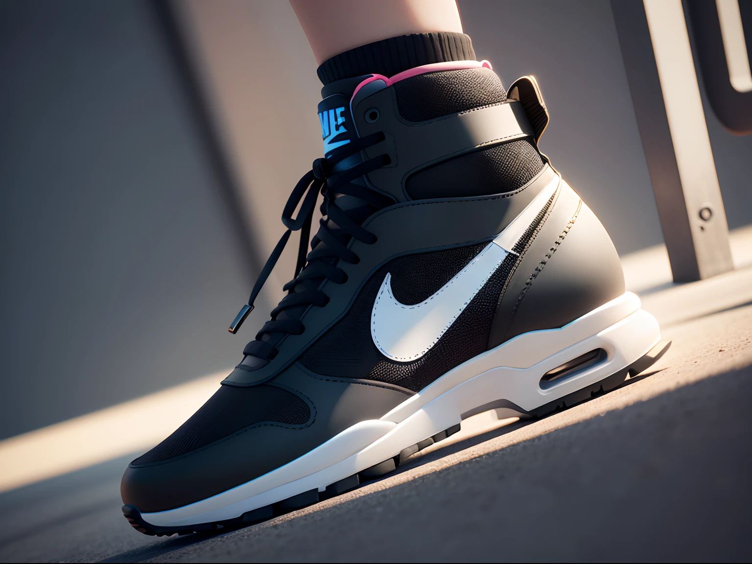 make me a shoes Nike logo illustration with a modern and future feel,(Best Quality), ((Masterpiece), (Detail: 1.4), 3D, HDR (High Dynamic Range), Ray Tracing , NVIDIA RTX, Super-Resolution, Unreal 5, Subsurface Scattering, PBR Textures, Post Processing, Anisotropic Filtering, Depth of Field, Maximum Sharpness and Sharpness, Multi-layer Textures