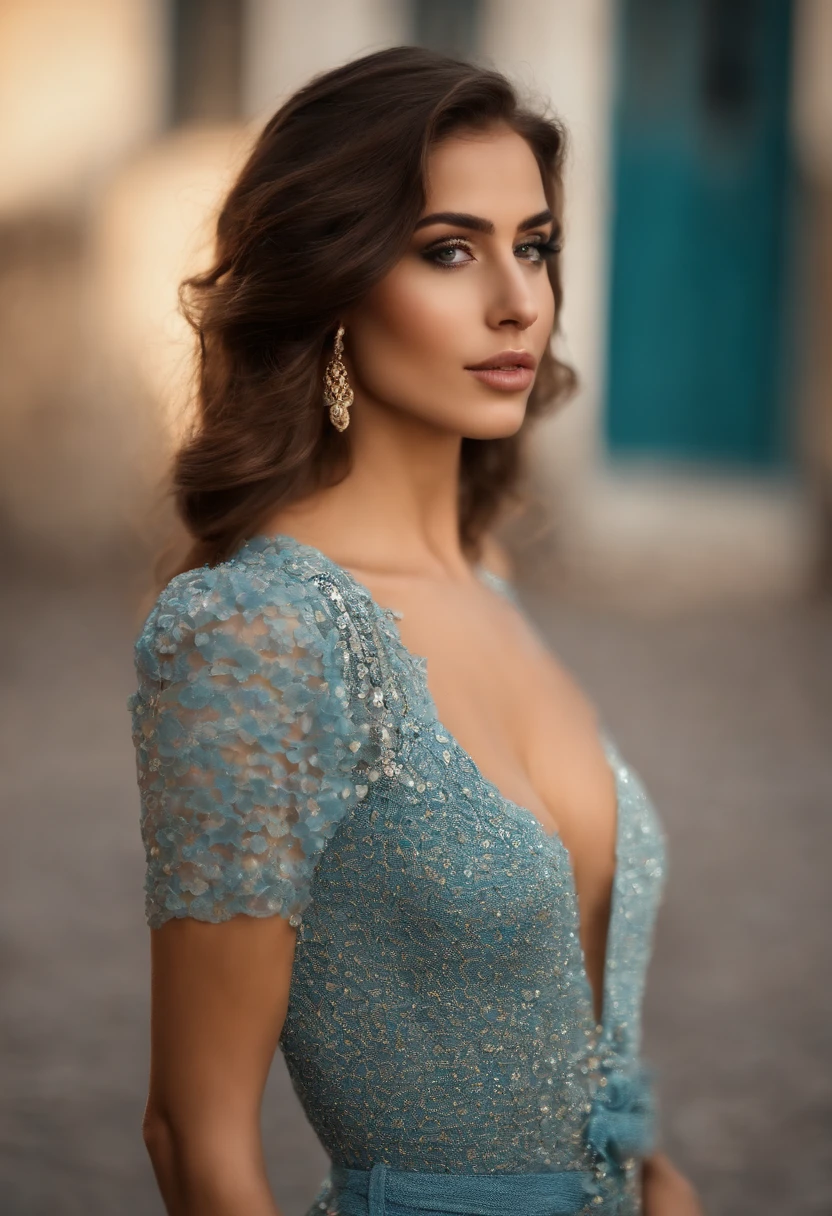 (Scharfer Fokus:1.2), Foto, Attractive young turkish woman, (Beautiful face:1.1), Detaillierte Augen, luscious lips, (Katzenaugen-Make-up:0.85), (largeeyes:1.0), (toned body:1.2), (lockiges Haar:1.2), (big booty:1.4), tragend (brechen:1.2) auf einem (Feldweg:1.2). (Stimmungsvolle Beleuchtung:1.2), Depth of field, bokeh, 4K, HDR. bis (Jakob C. Christensen:1.2|Jeremy Lipking:1.1).