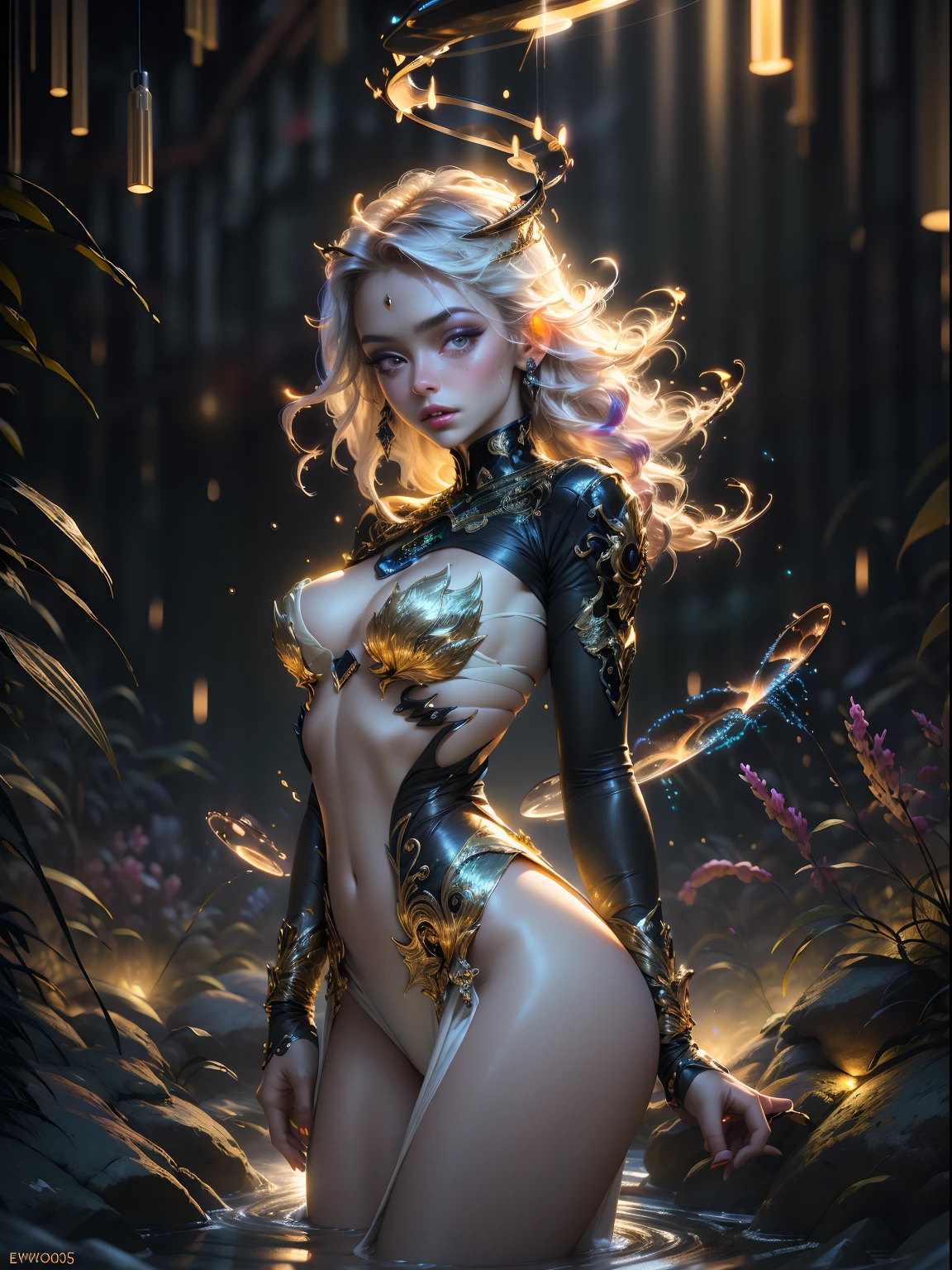 3d, isometric illustration , (cinematic lighting:1.3), (ethereal lighting:1.3), beautiful girl wearing exquisite flowing sequin garment, swirling, swirling light rays around, her wrist , glowing particles, swirling colourful halo in her wrist, big breasts, beautiful, full body, ultra realistic, Canon EOS 5D Mark IV DSLR, f/ 8, ISO 100, 1/ 250 second,