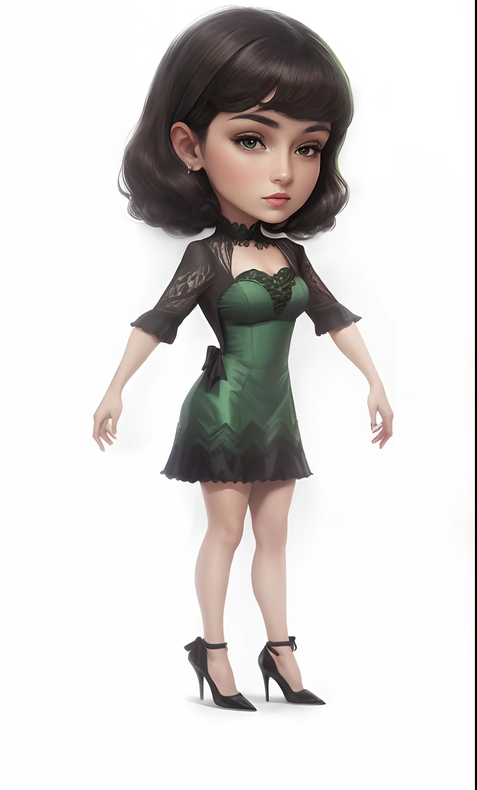The light source is directly ahead, one-girl，hight contrast, shift dresses, nedium breasts , Black color hair, 8K ,Hyperdetailed painting