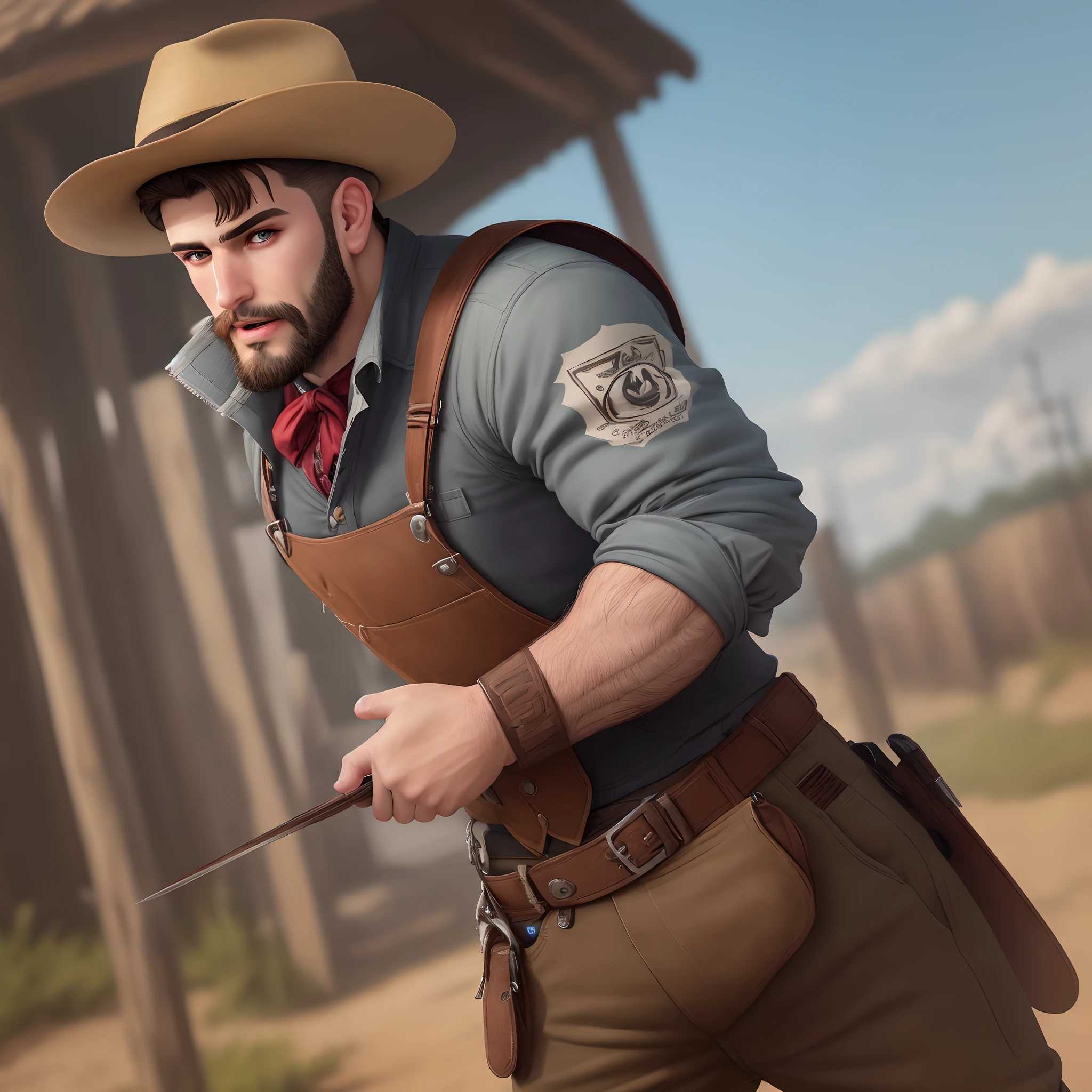 Cawboy barbudo e cara de bravo