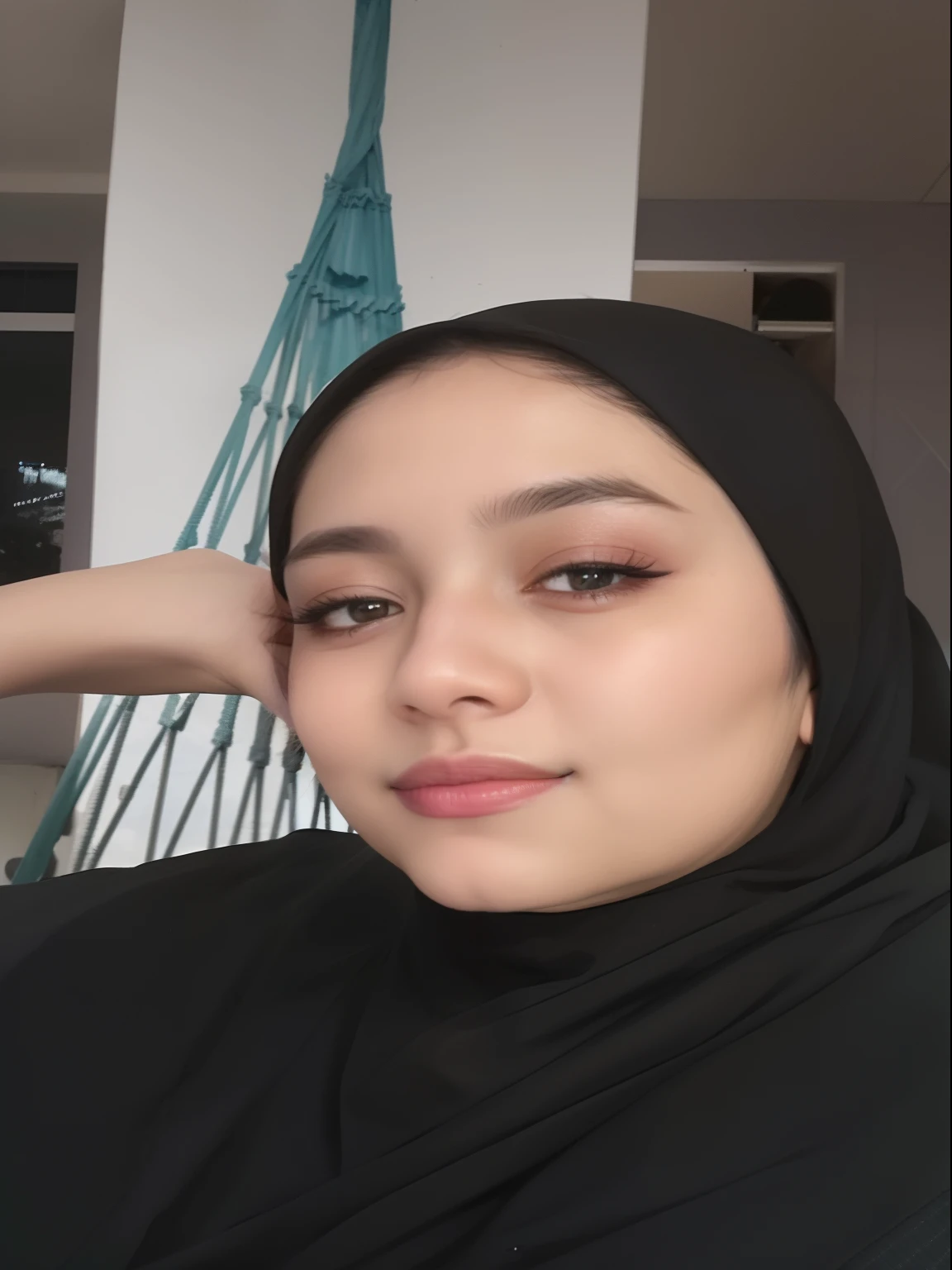 there is a woman wearing a black hijab posing for a picture, with accurate face, face picture, with round face, faridah malik, close up potrait, 2 7 years old, 30 years old woman, 3 0 years old woman, inspired by Naza, 2 8 years old, potrait, 2 9 years old, with kind face, sie boob