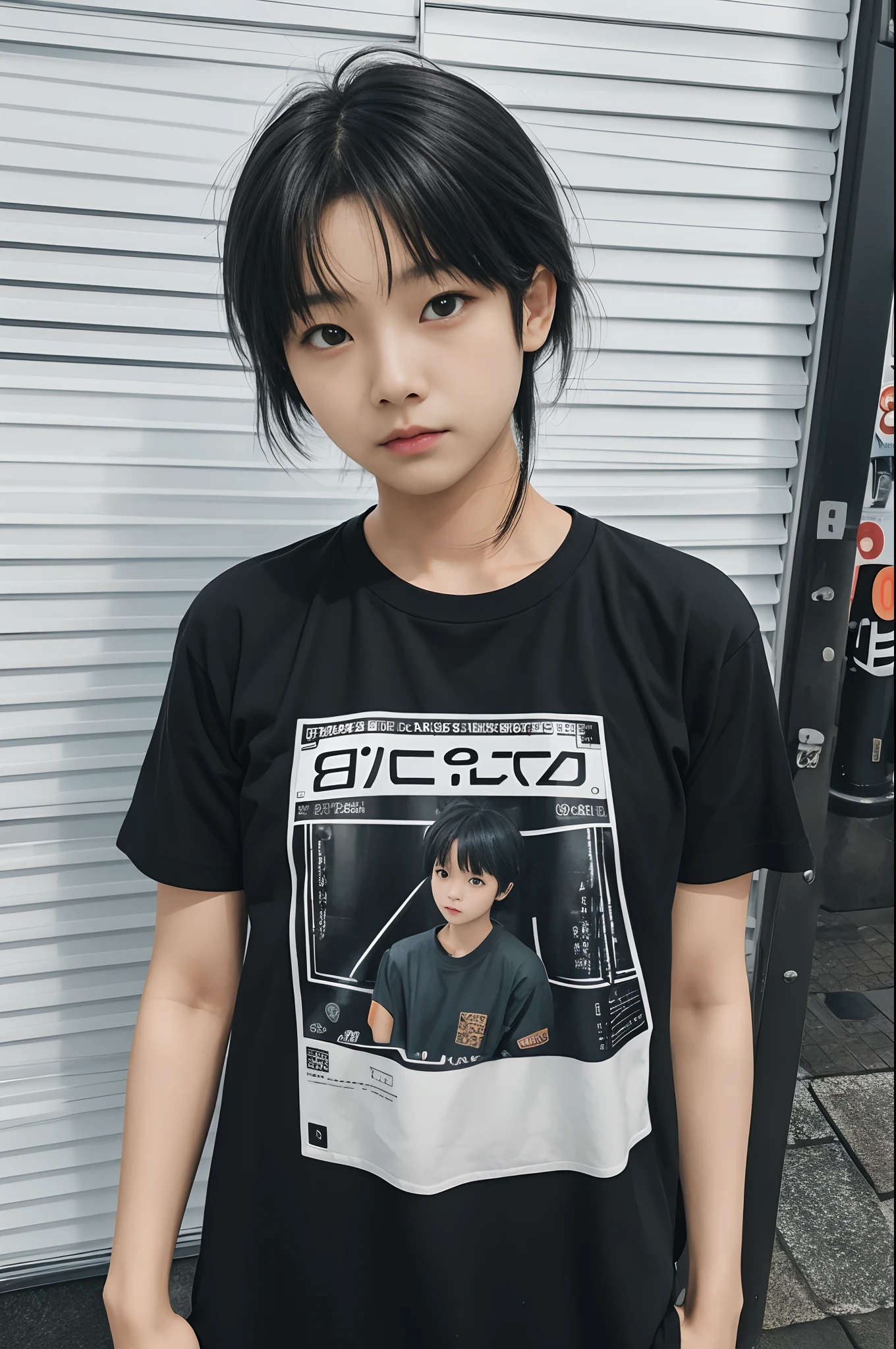 photographed:Araki Shigenobu, Rain with cool black and white t-shirt design and serial experience Japan teenage girl, Text Says: 「September 21」, typographic「September 21」で、Place the glue on the sides and bottom of the square screen. , high detailing, 8K, on tokyo street, high details, FUJIFILM New RX