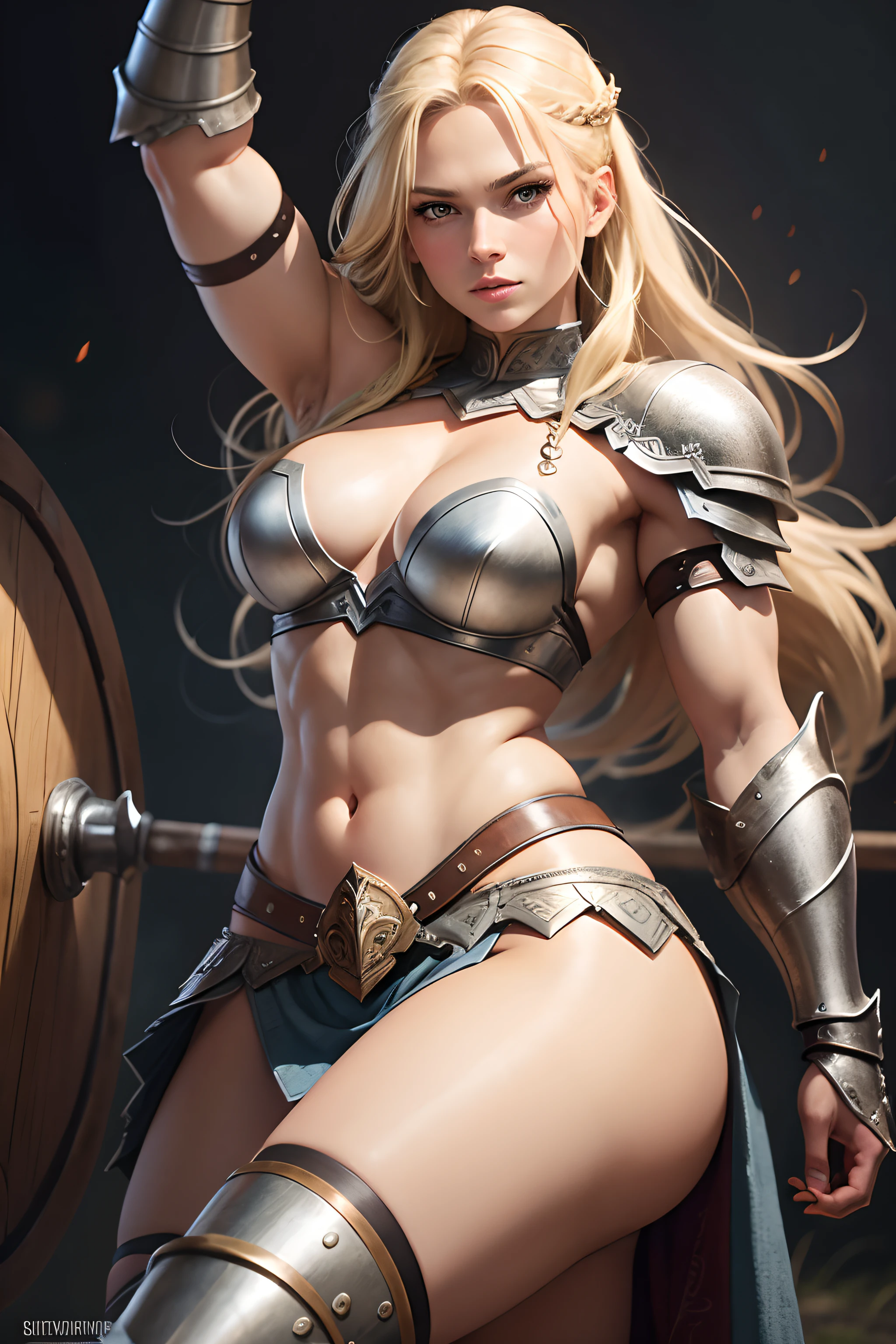 Blonde Viking Valkyrie with skimpy armor in proactive pose