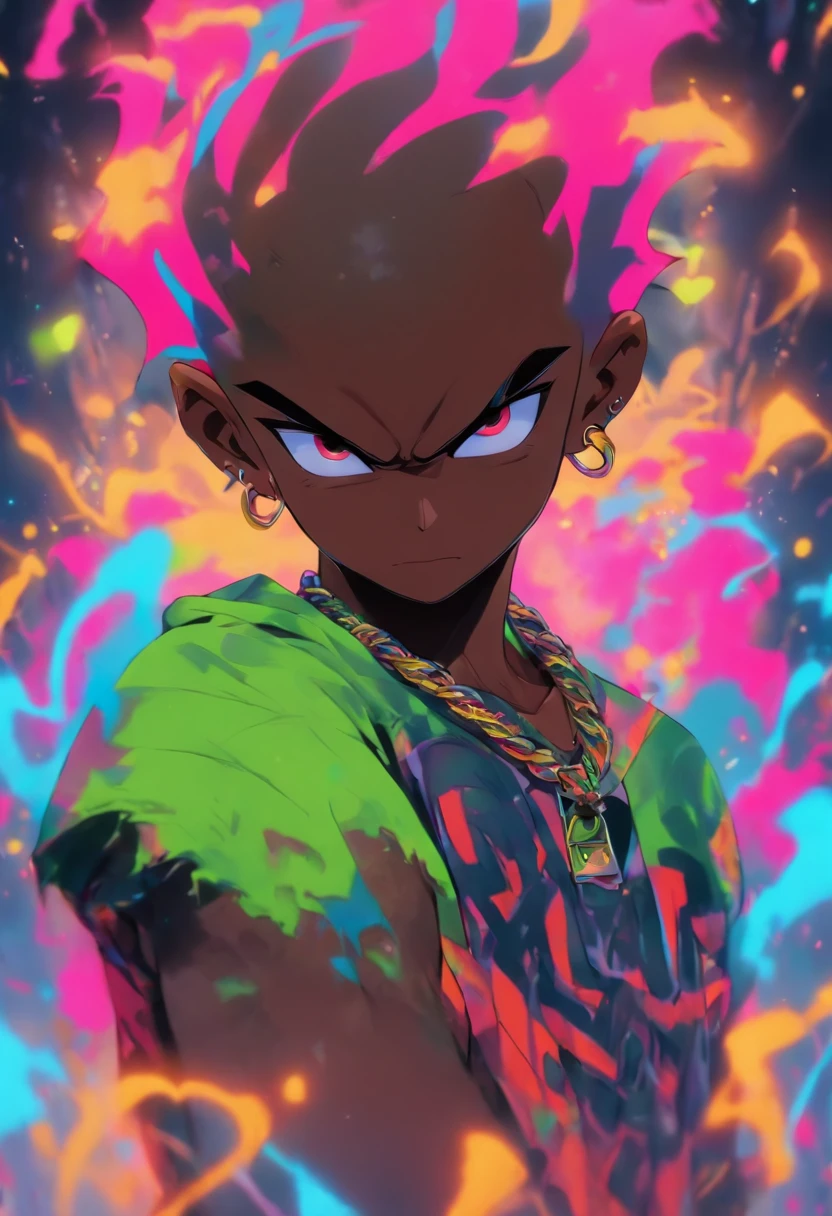 Batboy Boy, Caramel Brown skin Black boy moor, Bald Hairstyle, Streetwear, Full Slime Body, colors neon, risa loca, malvada, Hair::-10