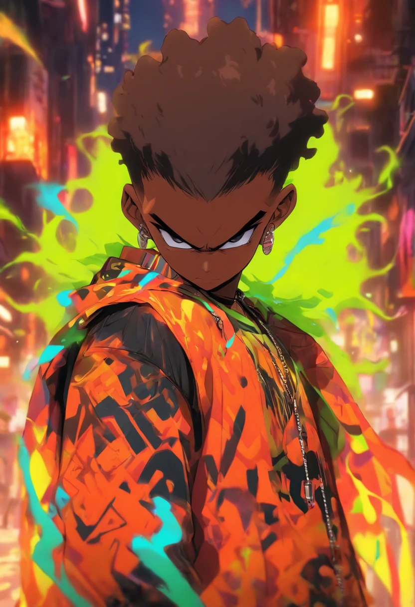 Batboy Boy, Caramel Brown skin Black boy moor, Bald Hairstyle, Streetwear, Full Slime Body, colors neon, risa loca, malvada, Hair::-10