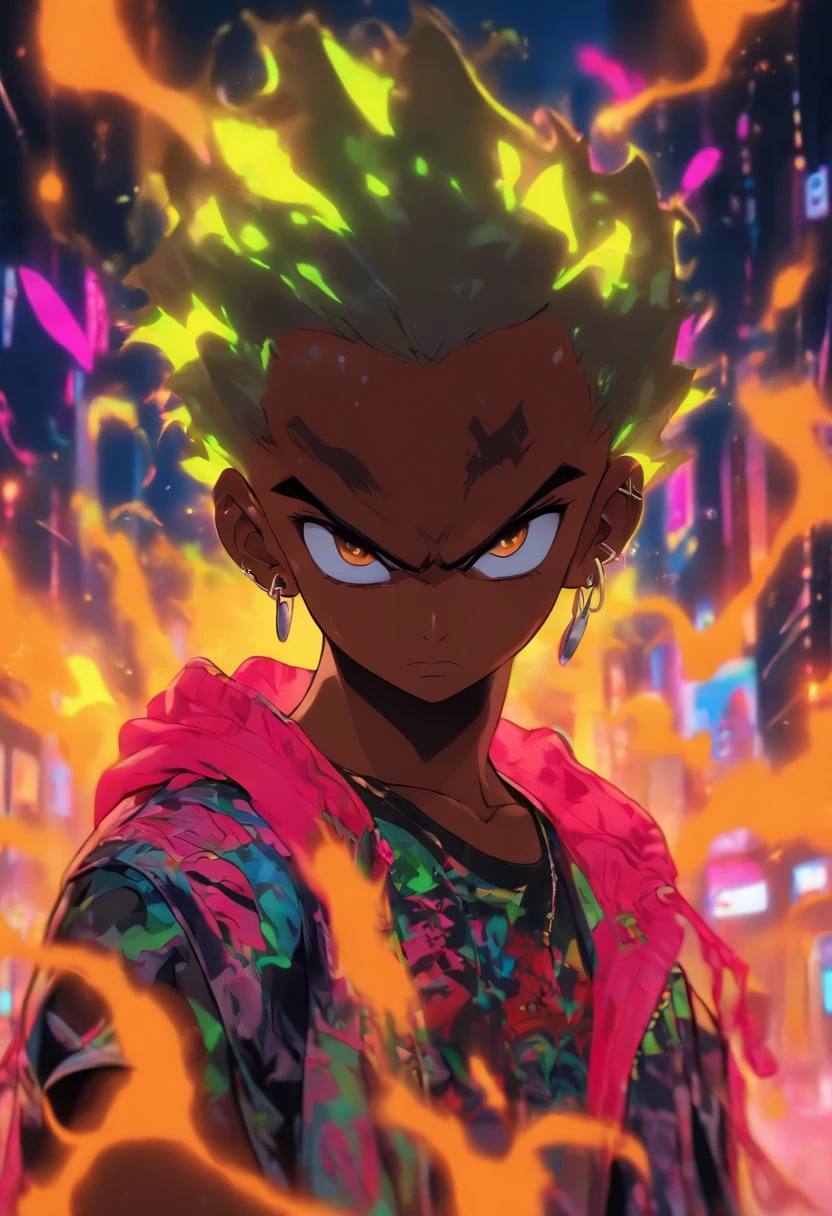 Batboy Boy, Caramel Brown skin Black boy moor, Bald Hairstyle, Streetwear, Full Slime Body, colors neon, risa loca, malvada, Hair::-10