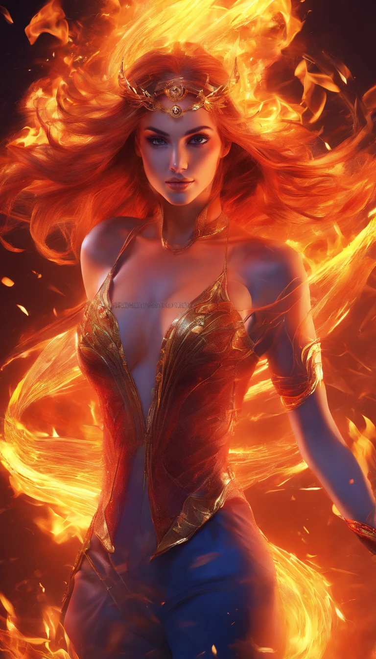 Girl playing with fire, ablaze with intensity, Glowing embers, Swirling smoke, Mesmerizing action, Flowing red hair, sparks flying, Fearless expression, Dark background, Intense lighting, Fiery atmosphere, dynamicposes, Dangerous beauty, Fascinating energy, Burning passion, Thrilling suspense, intense heat, Scorching flame, dramatic contrast, Smoky veil, fiery glow, Enchanting dance, Strong presence, Flashing shadows, Fiery artwork, Vibrant colors, blazing infero, Hypnotic flame, daring adventure, Her eyes shone with a blazing light, Heat waves, Glowing embers fall, Exhilarating performance, Blazing sparks in the night, adrenaline rush, Radiant warmth, Breathtaking spectacle, Raw intensity, Fiery passion is unleashed.