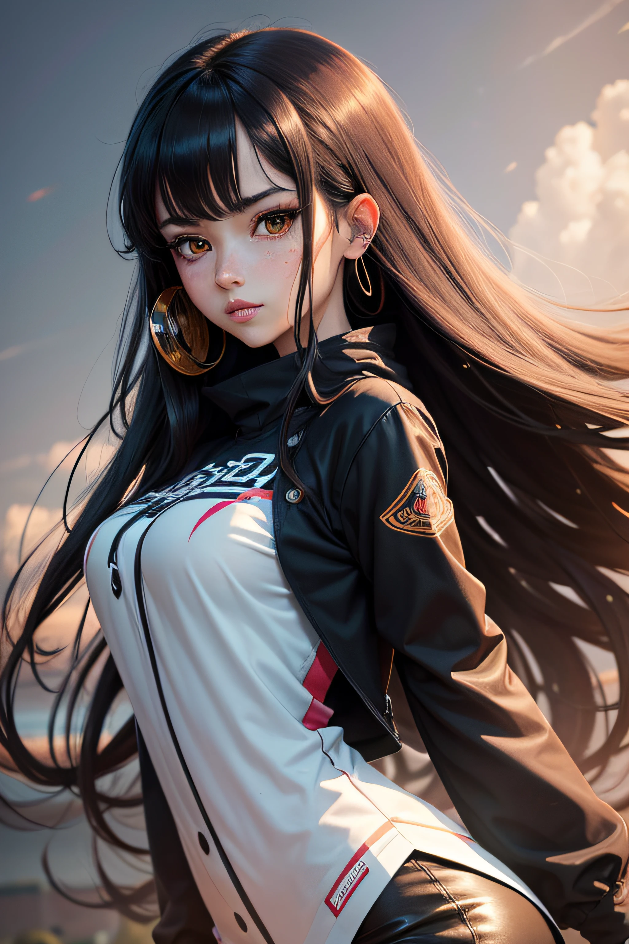 masterpiece, best quality, {best quality}, {{masterpiece}}, {highres}, focus, anime style, a closeup of a cartoon of a woman, girl design, portrait, giesha, anime image, long hair, black hair, straight eyes, hair covering ears, polished and powerful look, exotic, tall, freckles, cheerful, classic clothing, colorful, colors