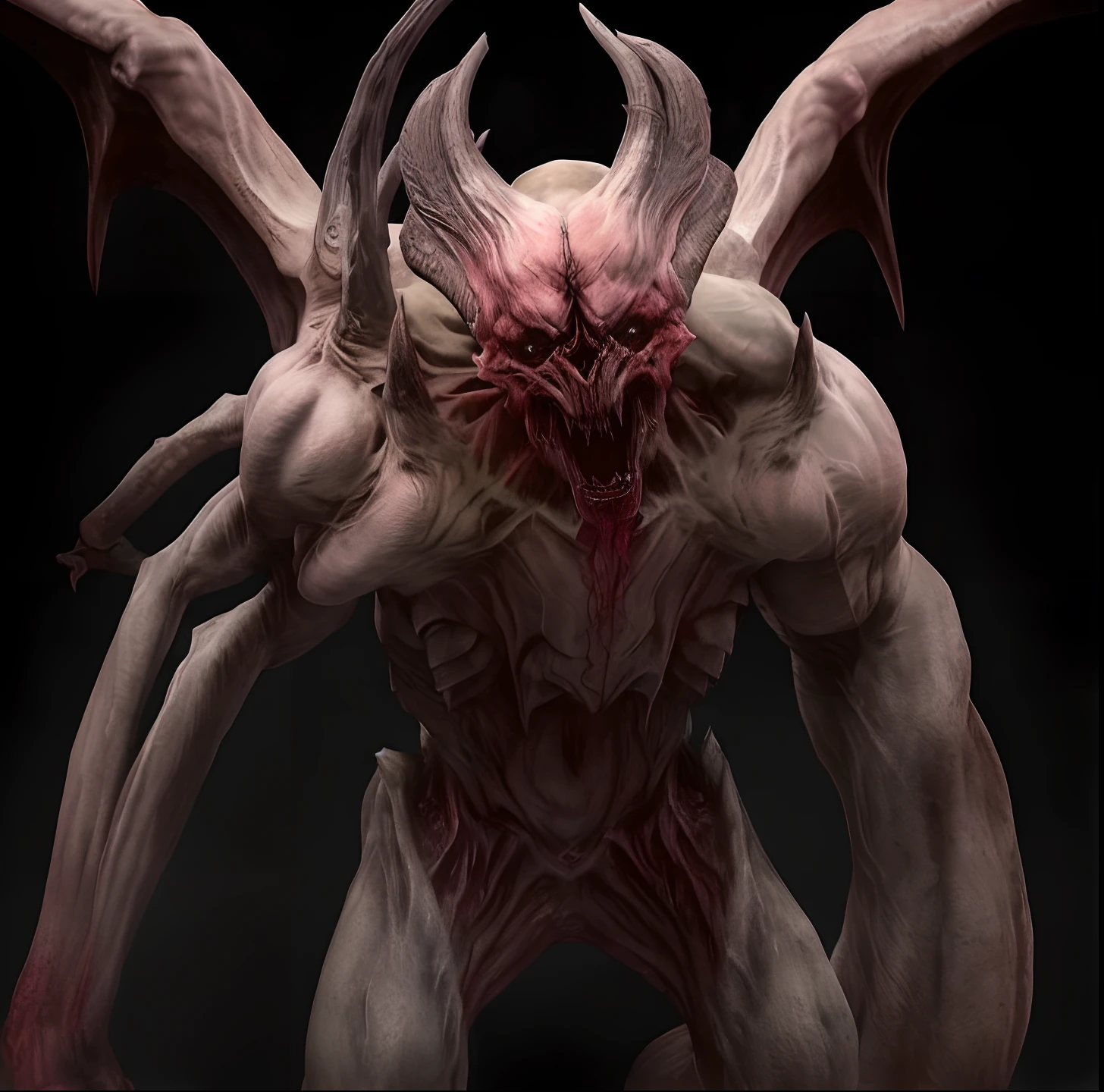 a close up of a demonic creature with horns and a large head, demonic creature, fat ripped satanic creature, one a demon-like creature, one a demon - like creature, doom demon, hyper realistic fantasy monster, demon soul concept art, diablo concept art, demonic monster, resident evil virus concept art, diablo digital concept art, the evil within monster, creature concept art