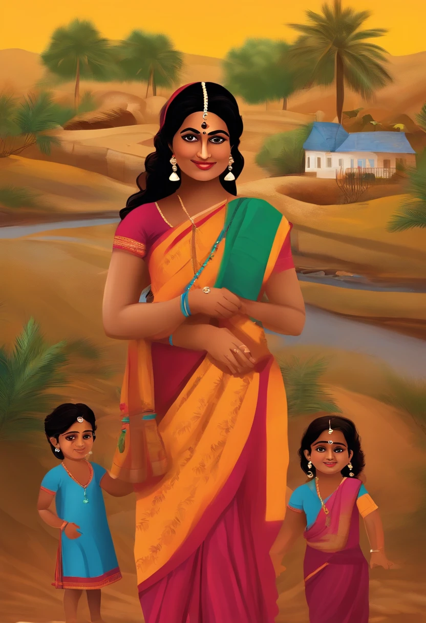 one indain aunty with her kids as villages in united states