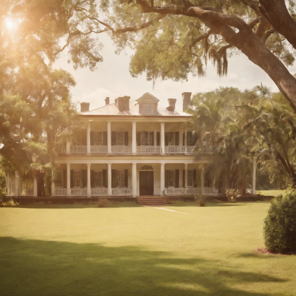 hyper realistic on a sunny morning, a colonial plantation