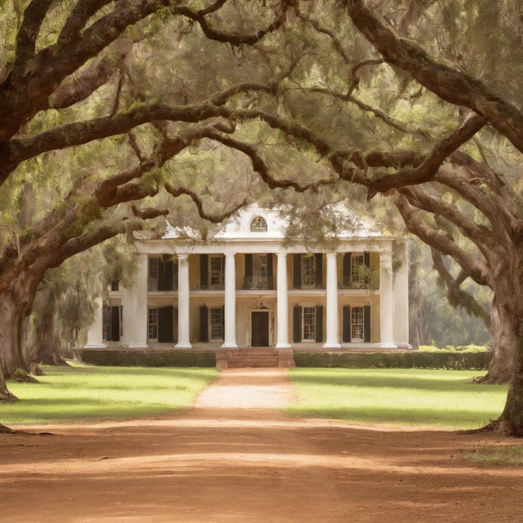 hyper realistic on a sunny morning, a colonial plantation