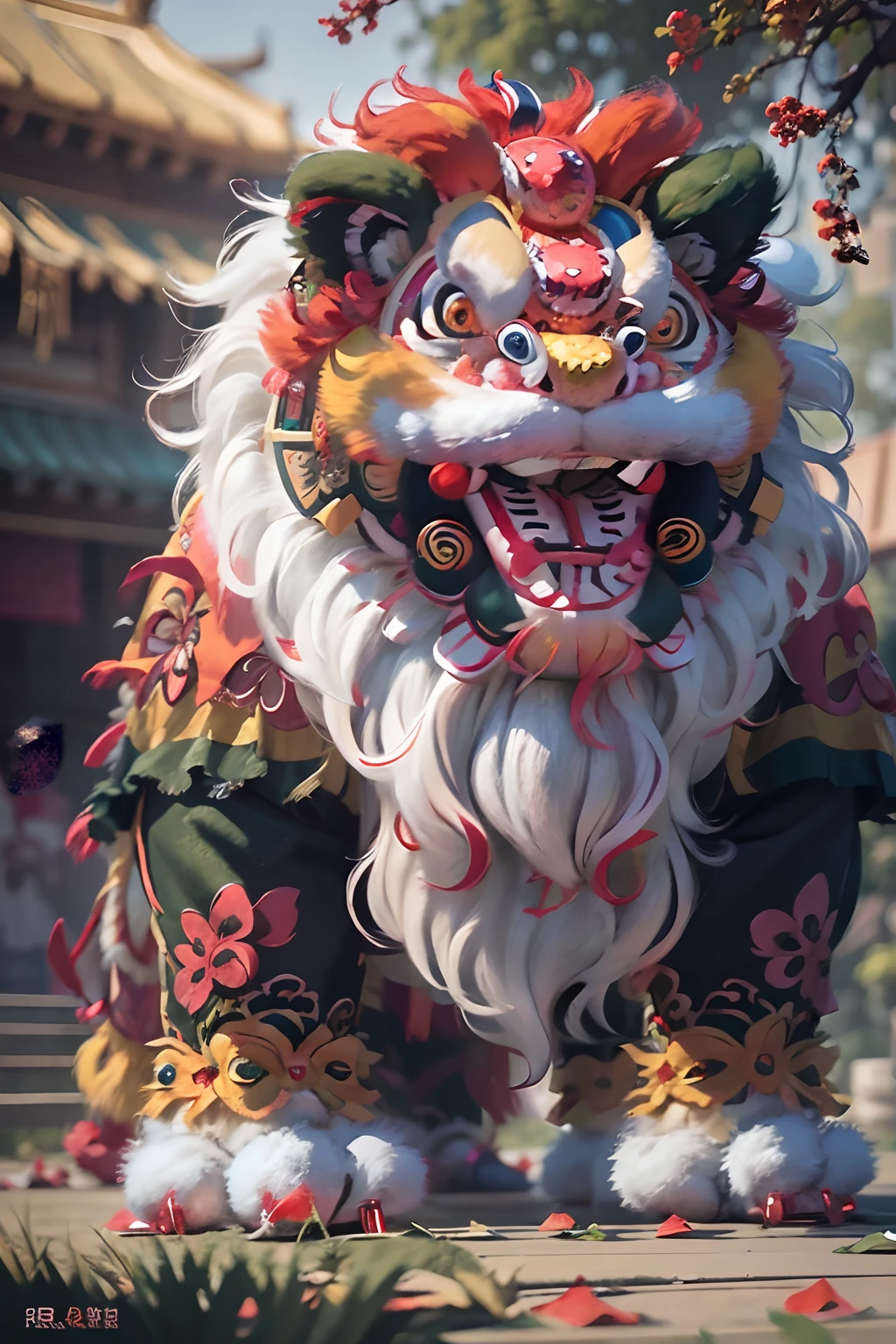 8K，RAW photos，best qualtiy，tmasterpiece，realisticlying，photograph realistic，ultra - detailed，Chinese lion dance，At the New Year's Festival, Traditional lion dance performance, Alafid lion with long mane and long tail,cgsociety and fenghua zhong, drak, inspired by Park Hua, chengwei pan on artstation, wojtek fus, inspired by Lu Guang, onmyoji portrait, affable ， wenjun lin