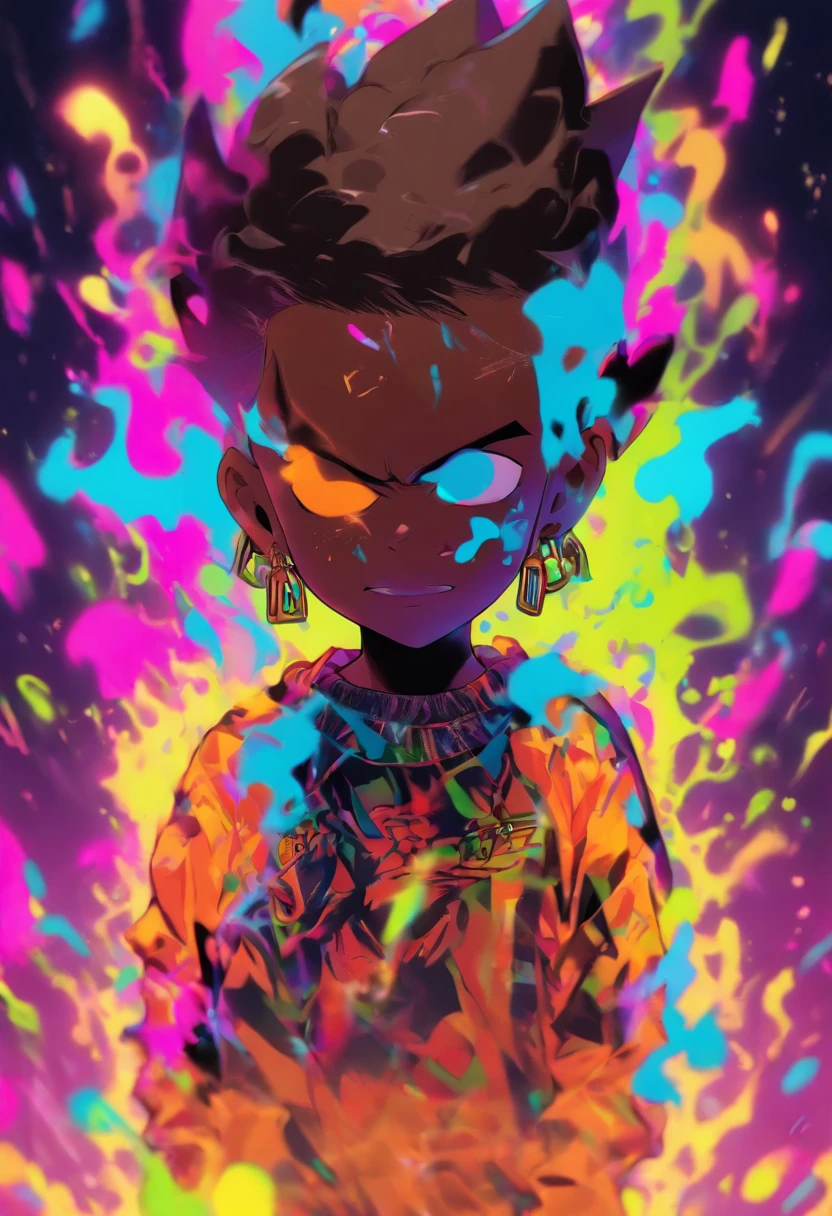 Batboy Boy, Caramel Brown skin Black boy moor, Bald Hairstyle, Streetwear, Full Slime Body, colors neon, risa loca, malvada, Hair::-10
