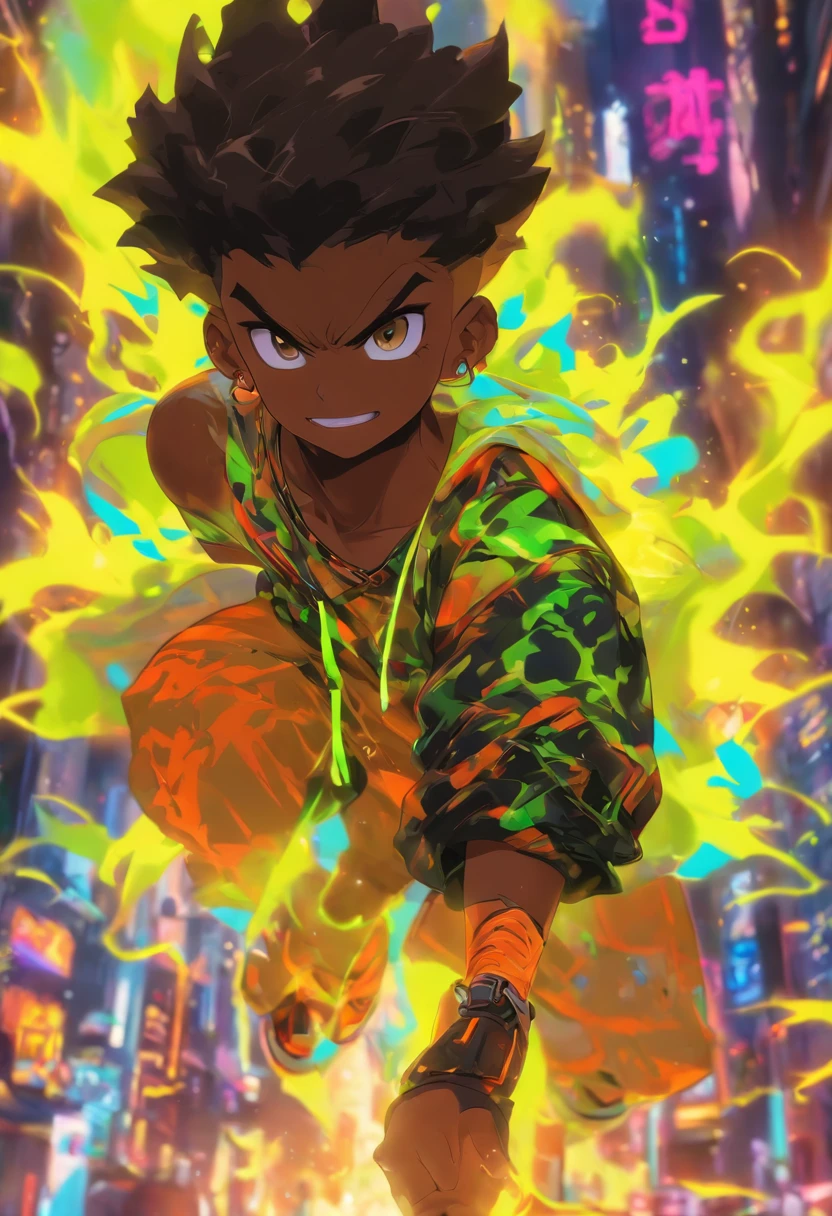 Batboy Boy, Caramel Brown skin Black boy moor, Bald Hairstyle, Streetwear, Full Slime Body, colors neon, risa loca, malvada, Hair::-10