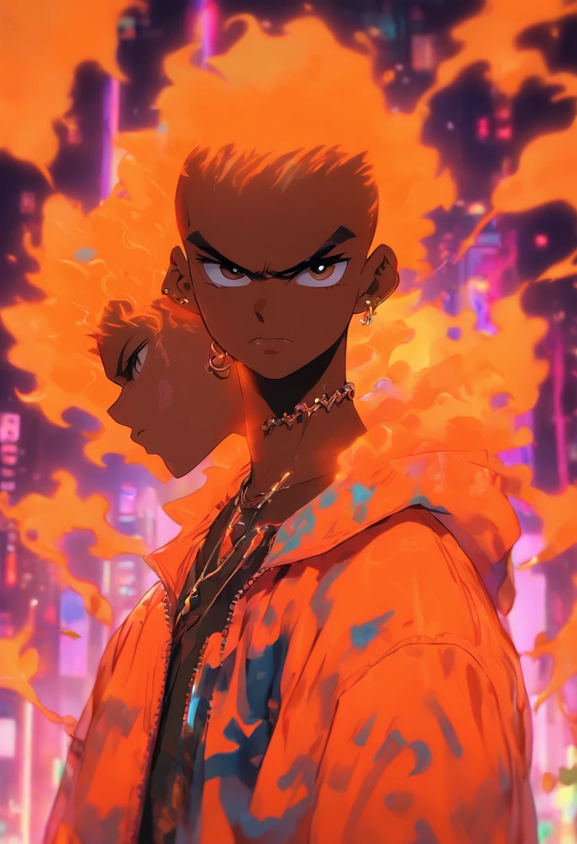 Batboy Boy, Caramel Brown skin Black boy moor, Bald Hairstyle, Streetwear, Full Slime Body, colors neon, risa loca, malvada, Hair::-10