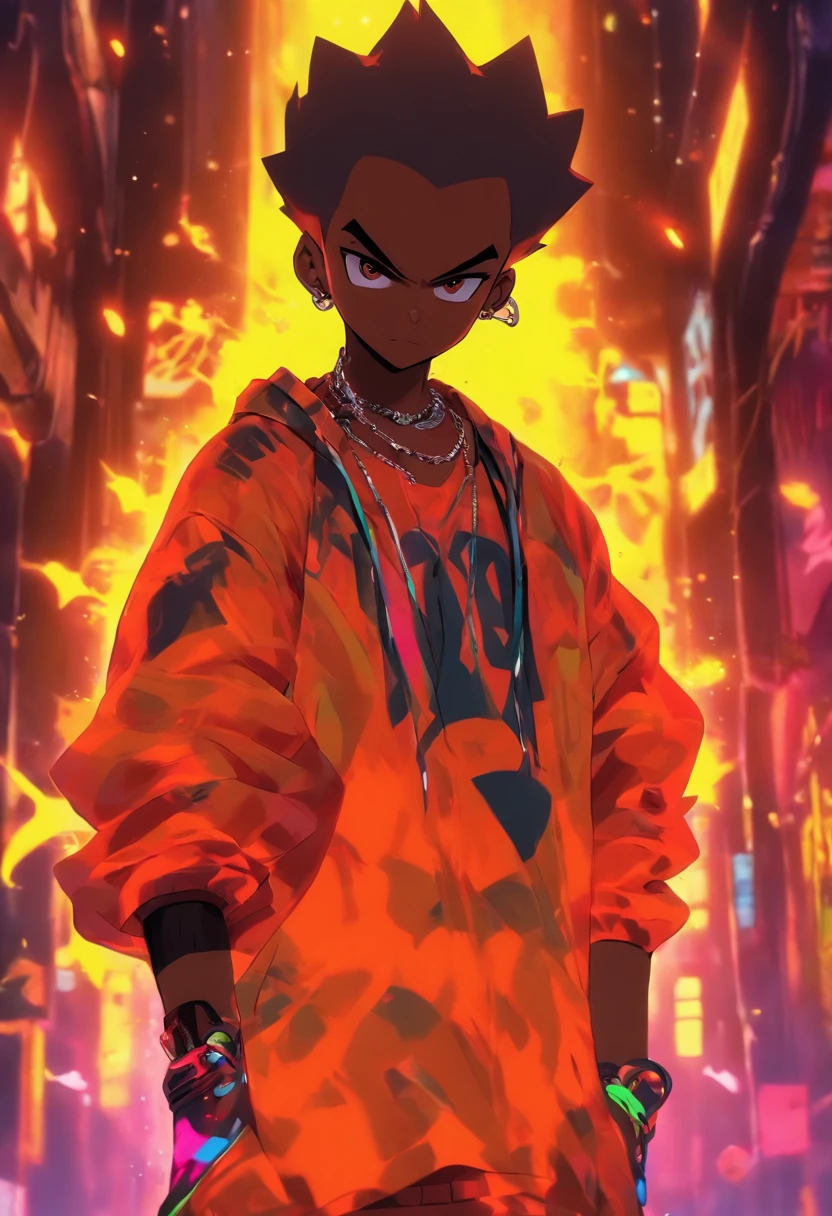 Batboy Boy, Caramel Brown skin Black boy moor, Bald Hairstyle, Streetwear, Full Slime Body, colors neon, risa loca, malvada, Hair::-10