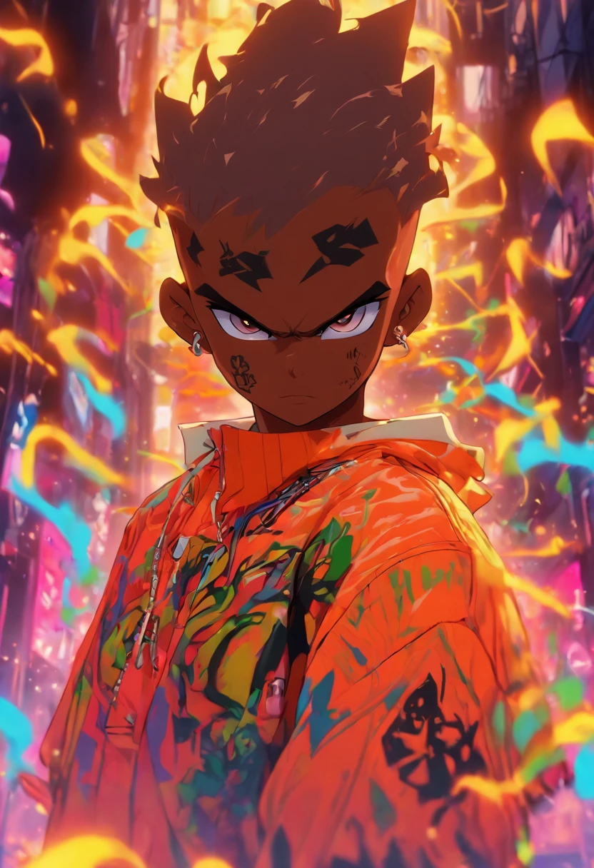 Batboy Boy, Caramel Brown skin Black boy moor, Bald Hairstyle, Streetwear, Full Slime Body, colors neon, risa loca, malvada, Hair::-10