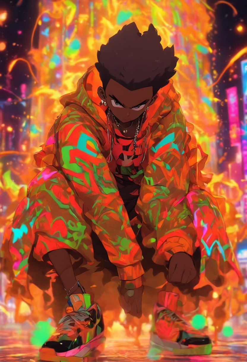 Batboy Boy, Caramel Brown skin Black boy moor, Bald Hairstyle, Streetwear, Full Slime Body, colors neon, risa loca, malvada, Hair::-10