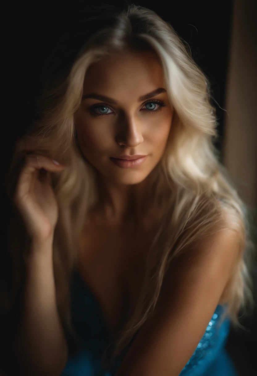 (selfie, top view: 1.4), (straight half of the body: 1.4), RAW UHD portrait photo of a 24-year-old blonde (blue-eyed woman) , (neckline), details (textures! , hair! , glitter, color!! , disadvantages: 1.1), glossy eyes with high detail (looking at the camera), SLR lighting, SLR camera, ultra-quality, sharpness, depth of field, film grain (center), Fujifilm XT3, crystal clear, frame center, beautiful face, sharp,  neon lighting, bokeh (dimly lit), detailed skin pores, oily skin, sunburn, complex eye details, full body, large breasts, without clothes, big boobs, beautiful ass,