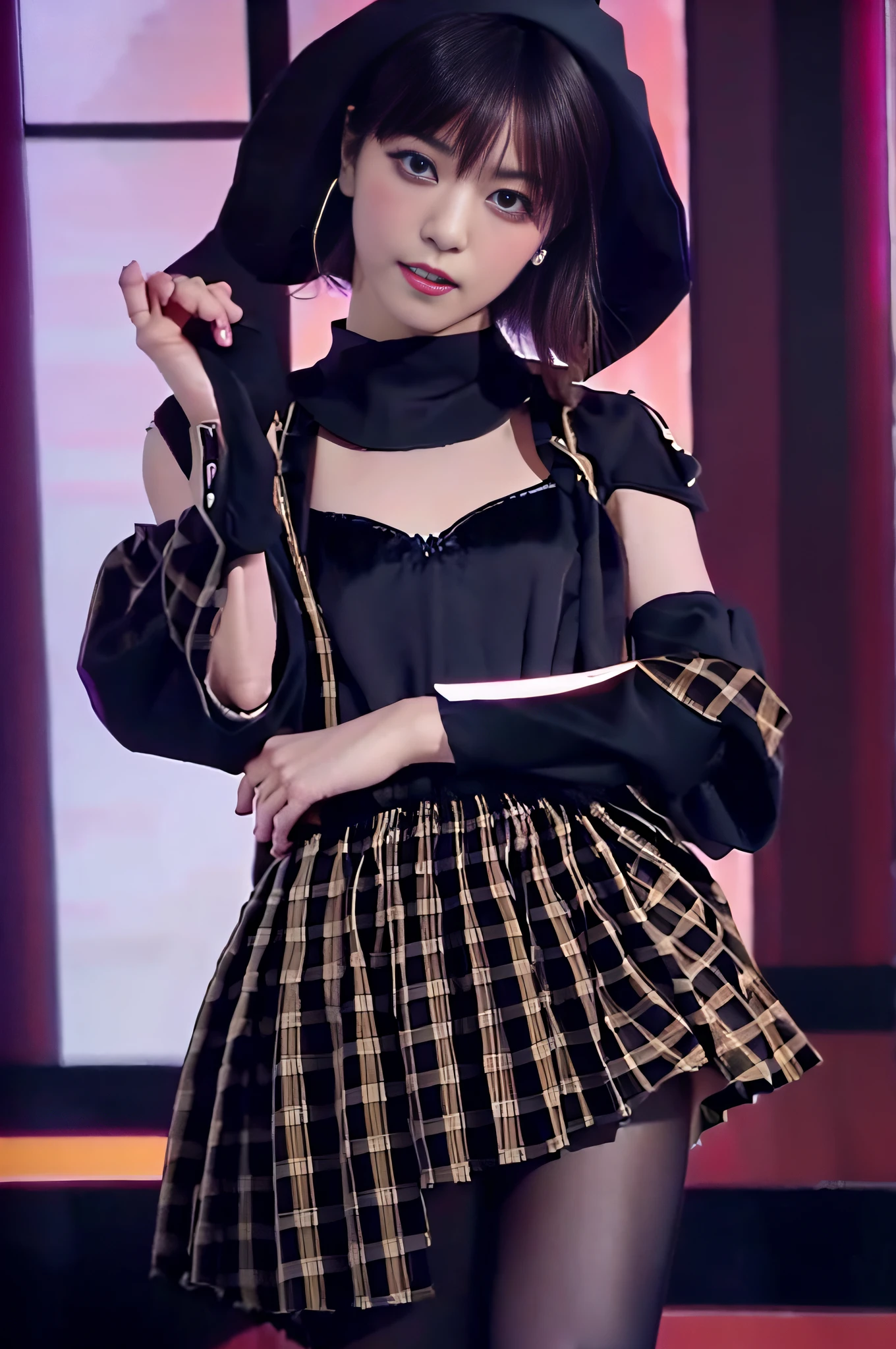 Charming Japanese style beauty、Brown hair、Evil Female Executive、Night city、Move ki、The Darkness、seductiv、brainwash、Retrofit equipment、Evil Fall、wicked、darkness、Purple Eyeshadow、black pantyhose、Evil Bride、Black pleated skirt、Dark