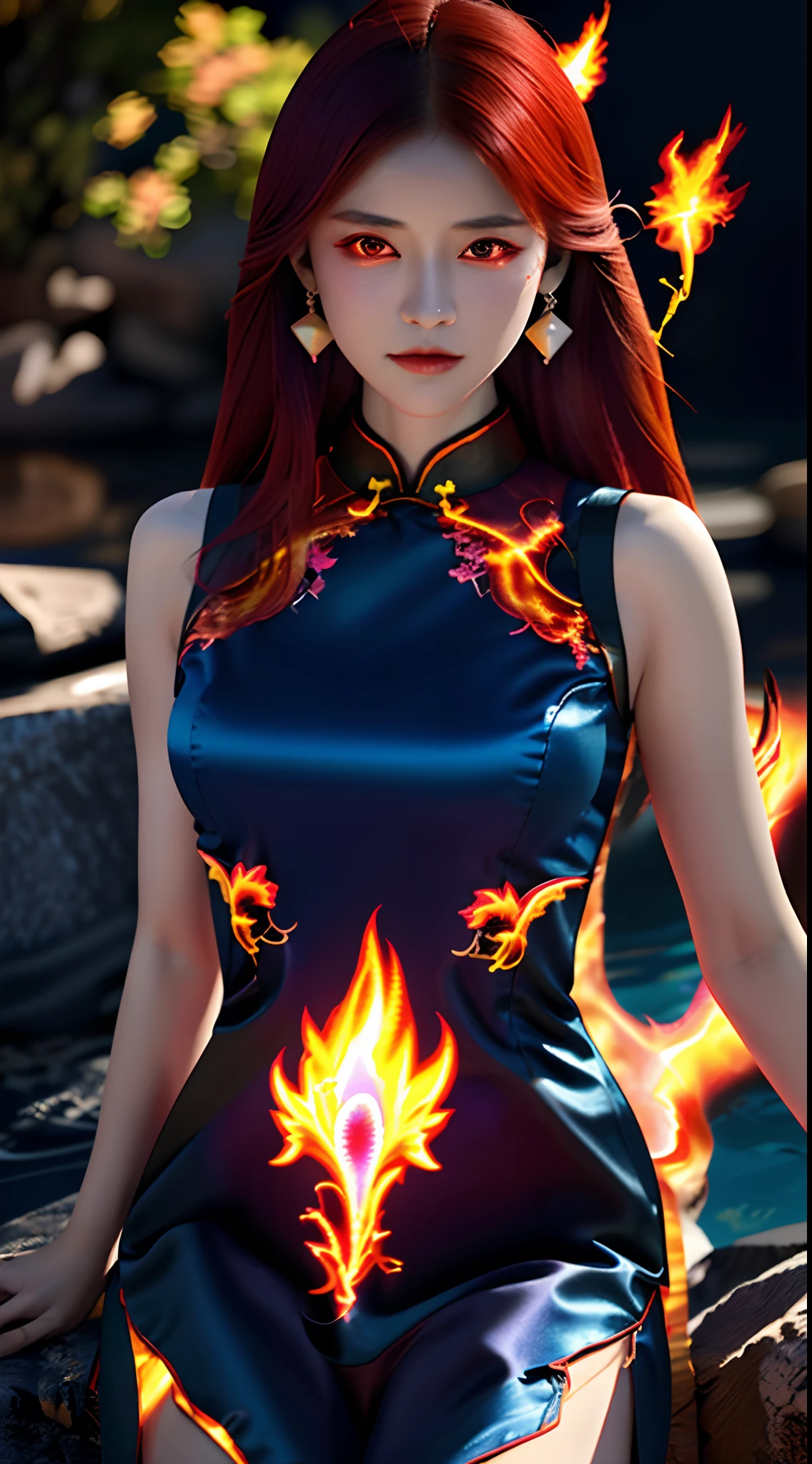 Girl playing with fire, ablaze with intensity, Glowing embers, Swirling smoke, Mesmerizing action, Flowing red hair, sparks flying, Fearless expression, Dark background, Intense lighting, Fiery atmosphere, dynamicposes, Dangerous beauty, Fascinating energy, Burning passion, Thrilling suspense, intense heat, Scorching flame, dramatic contrast, Smoky veil, fiery glow, Enchanting dance, Strong presence, Flashing shadows, Fiery artwork, Vibrant colors, blazing infero, Hypnotic flame, daring adventure, Her eyes shone with a blazing light, Heat waves, Glowing embers fall, Exhilarating performance, Blazing sparks in the night, adrenaline rush, Radiant warmth, Breathtaking spectacle, Raw intensity, Fiery passion is unleashed.