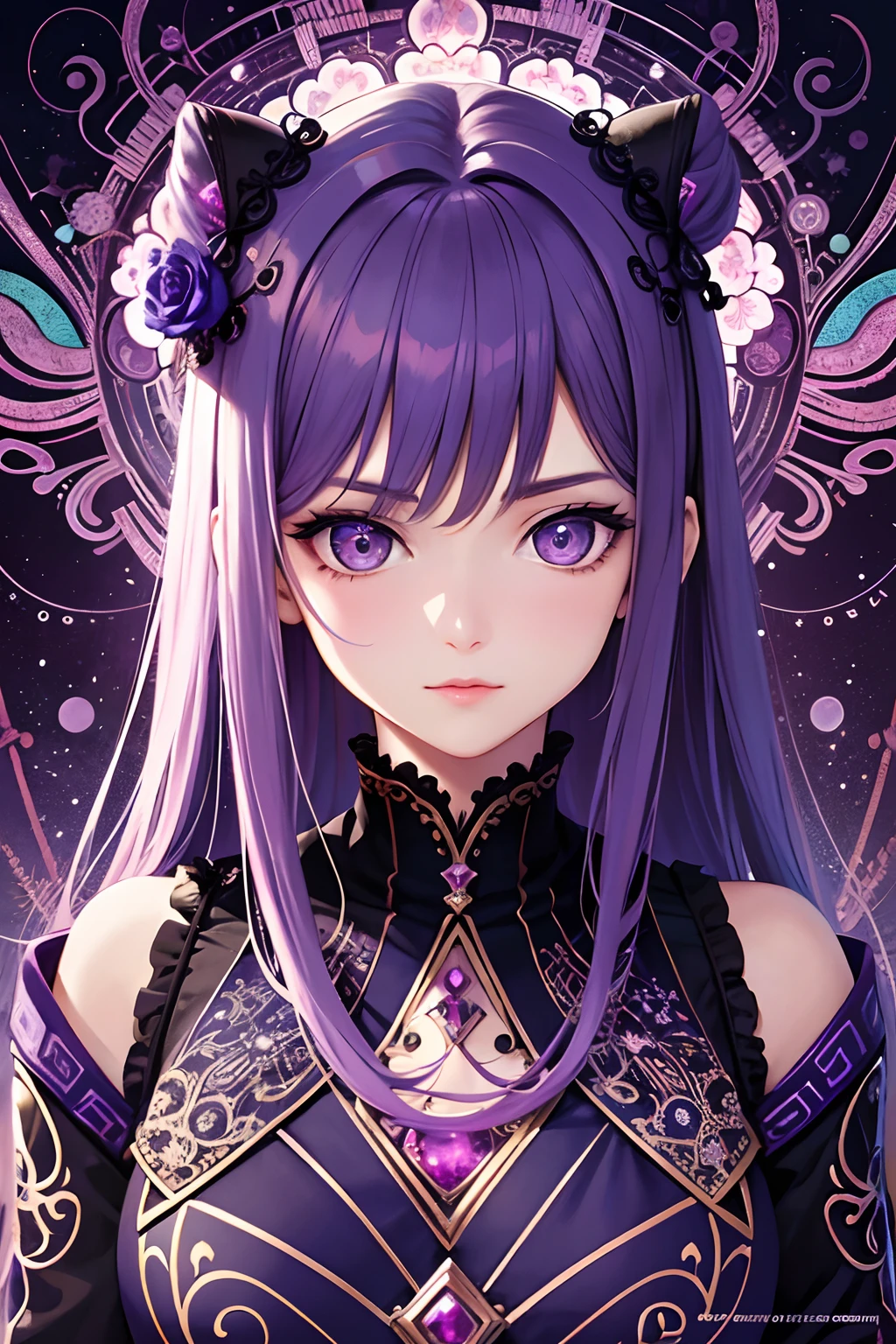 (tmasterpiece,top Quority,best qualtiy,offcial art,Beauty and aesthetics:1.2),(2girl),Extremely detailed,(s fractal art:1.3),extremely colorful,Most detailed,Purple color eyes,Age