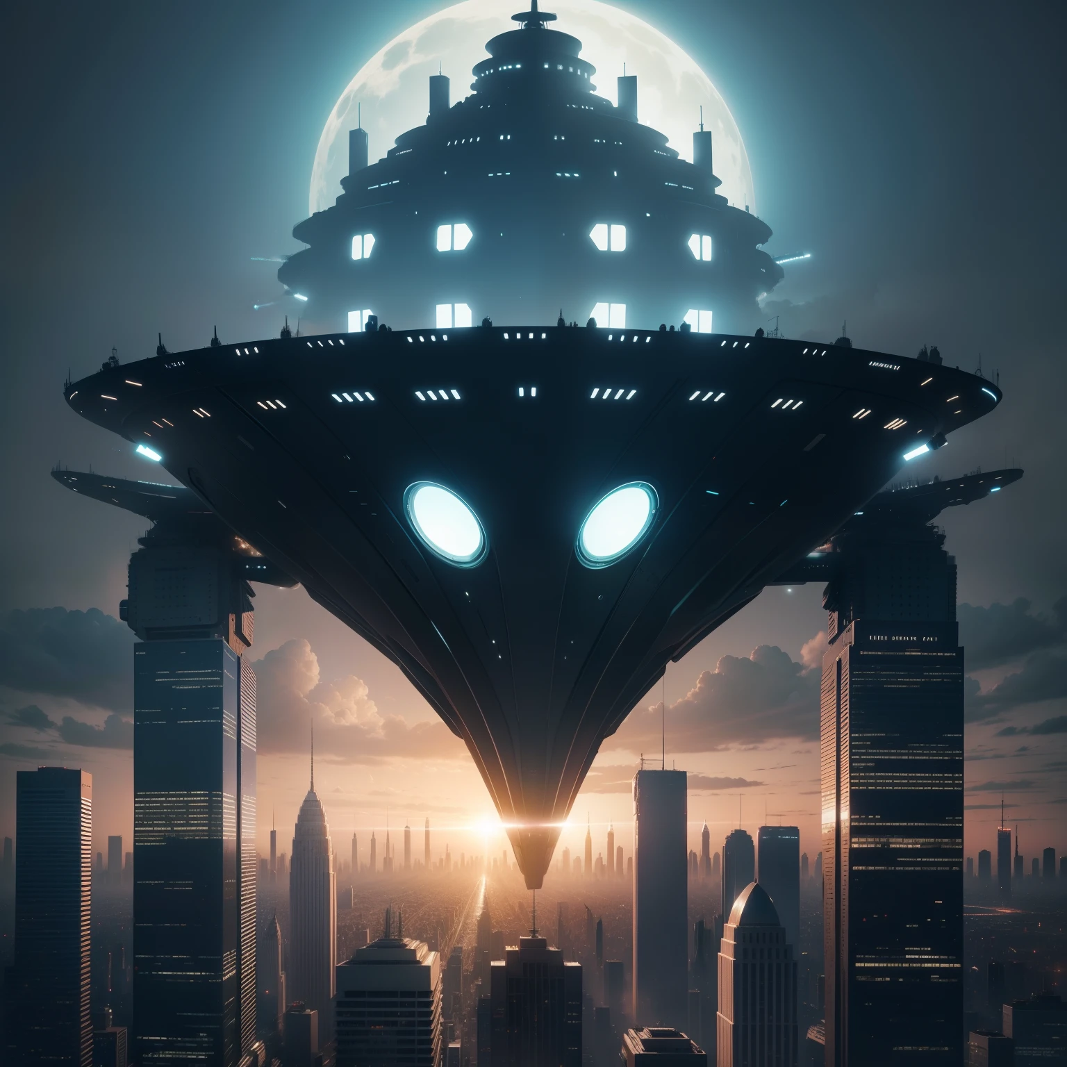 Huge alien ships over the city,Humanity watched the end come