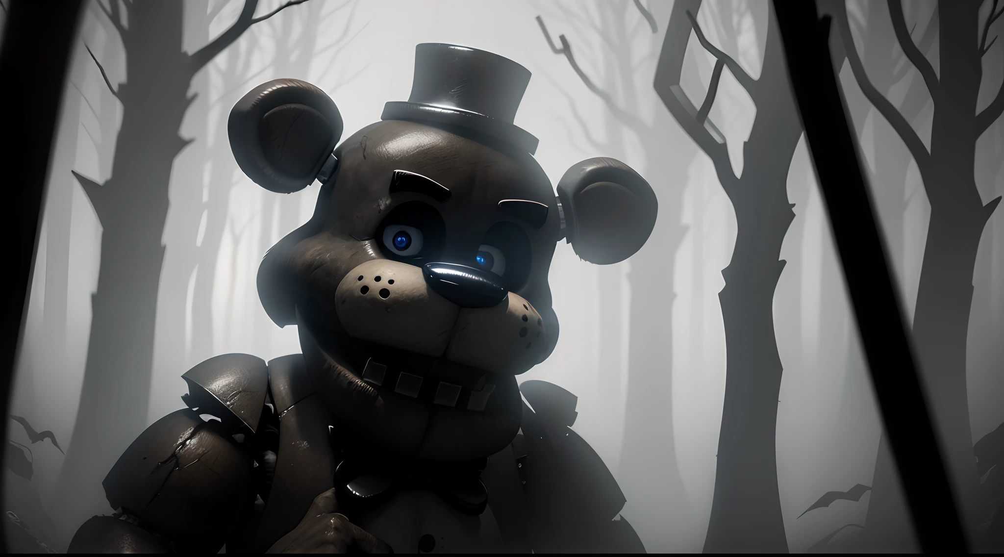 a,dark,forest,freddy fazbear,epic scene,freddy fazbear focus,up close angle,horror,haunting,ominous,spooky,menacing,foggy,misty,creepy atmosphere,mysterious shadows,majestic trees,twisted branches,glowing eyes,menacing grin,sharp teeth,creaking sound of branches,ominous whispers,gloomy lighting,dark silhouette,misty atmosphere,nightmare,pitch black,chilling,haunted,nighttime,unsettling,unforgiving,terrifying. (best quality,4k,8k,highres,masterpiece:1.2),ultra-detailed,(realistic,photorealistic,photo-realistic:1.37),HDR,UHD,studio lighting,ultra-fine painting,sharp focus,physically-based rendering,extreme detail description,professional,vivid colors,bokeh,horror,grim,foreboding,monstrous,unnerving,wilderness,nightmarish,dreadful,macabre,nightfall,spine-tingling,phantasmagoric,terrifyingly beautiful,wicked,dank,dread-filled,ghastly,dreary,oppressive,dismal,horrendous,formidable.