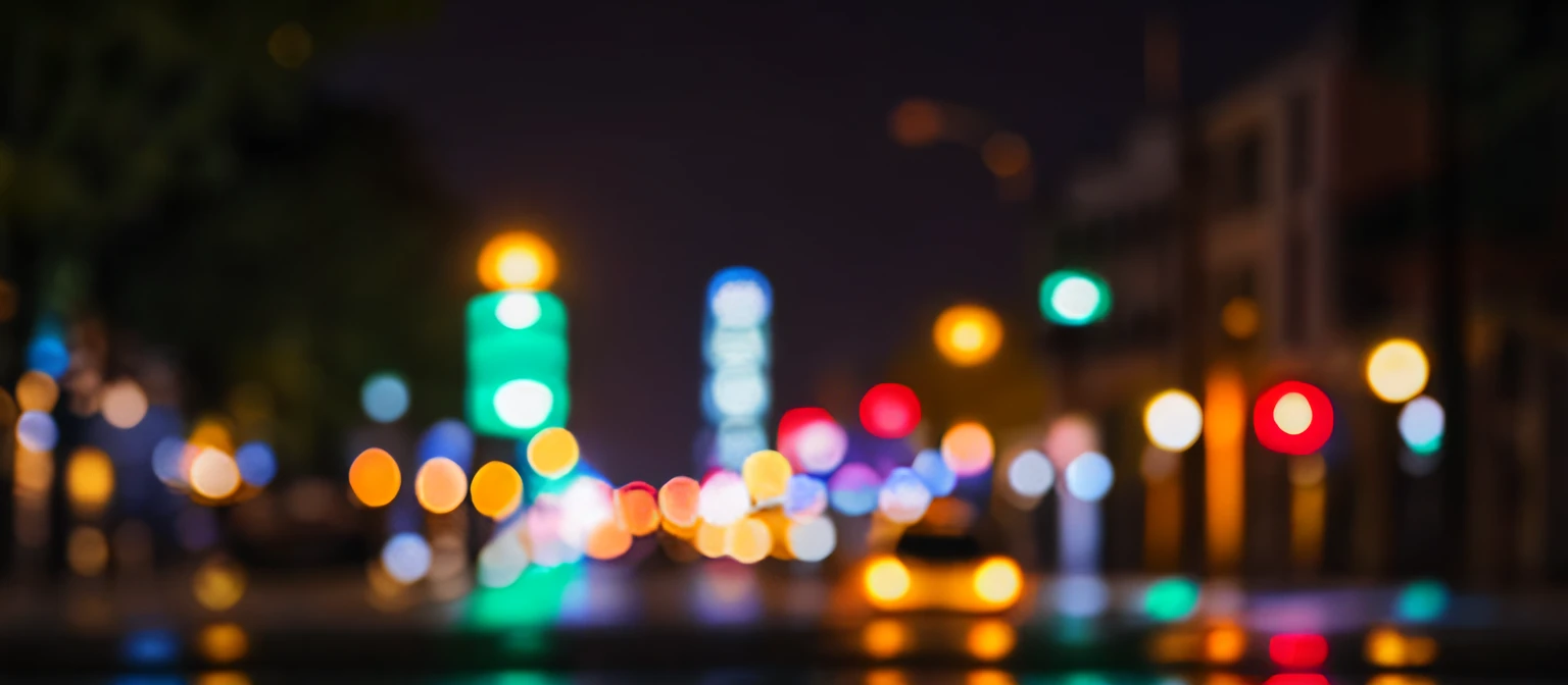 Blurry image of a city street at night with traffic lights, Bokeh nublado, Bokeh nublado - C 8, Bokeh nublado - C 5, Bokeh de luces de la ciudad, Bokeh pesado y desenfoque, Bokeh profundo, Bokeh oscuro en el fondo, Efecto Bokeh, anamorphic bokeh, Calle de la ciudad de la noche lluviosa, Bokeh pesado, Luces de la ciudad en el fondo