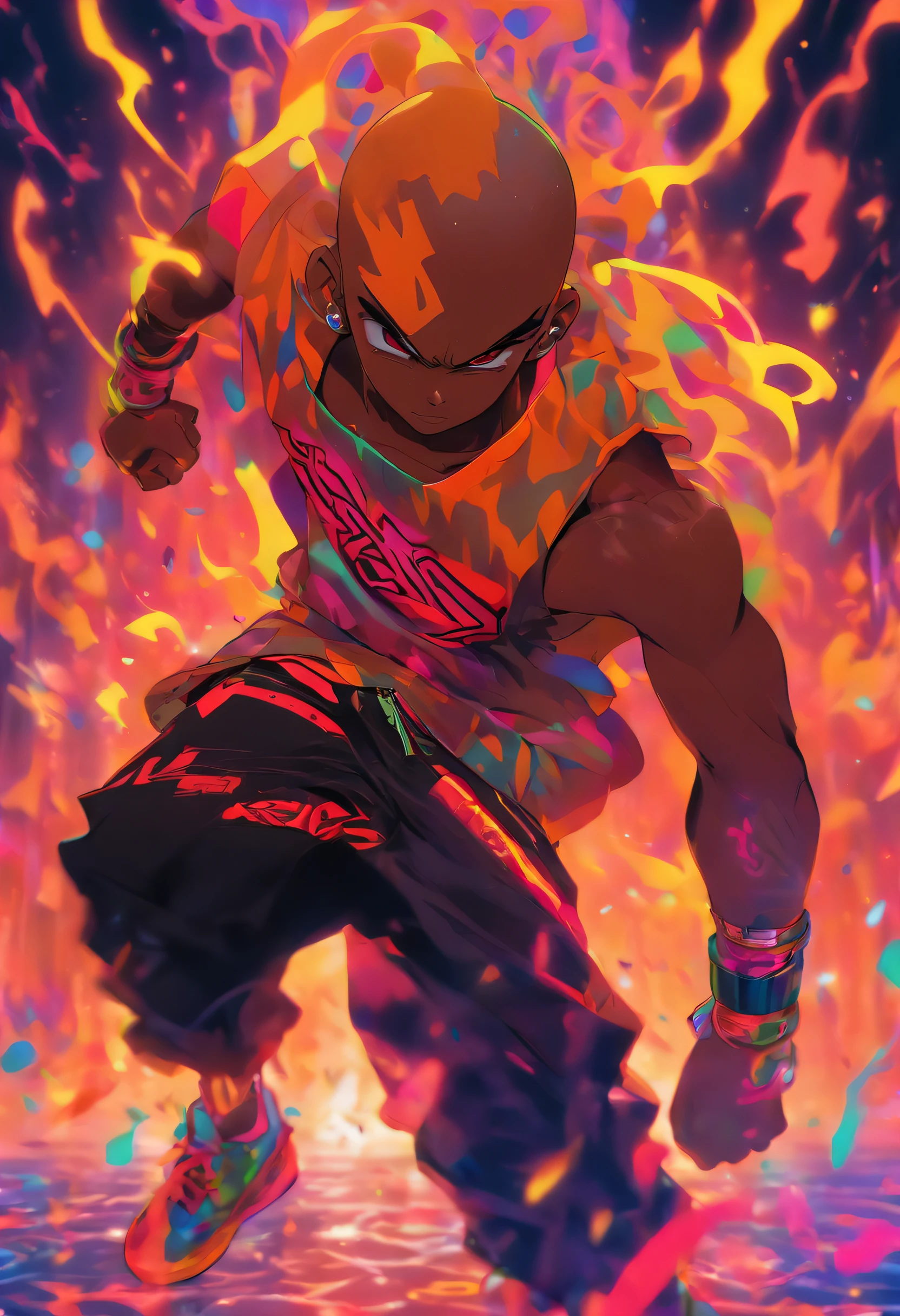Batboy Boy, Caramel Brown skin Black boy moor, Bald Hairstyle, Streetwear, Full Slime Body, colors neon, risa loca, malvada, Hair::-10