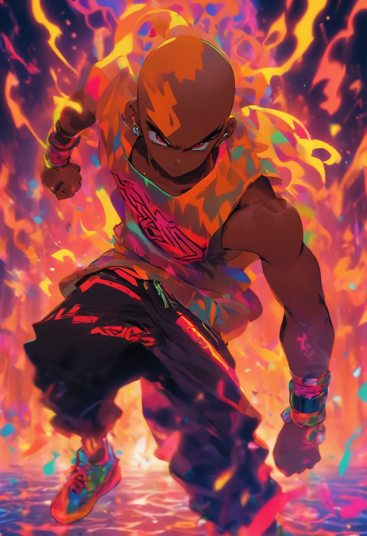 Batboy Boy, Caramel Brown skin Black boy moor, Bald Hairstyle, Streetwear, Full Slime Body, colors neon, risa loca, malvada, Hair::-10