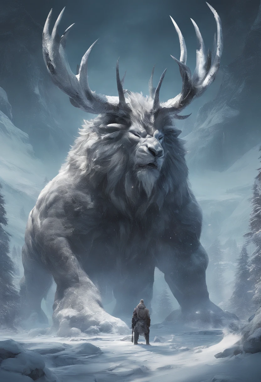 Nordic style,nordic mythology,YMIR, Corpo gigante,musculoso, Nordic dress, gigantesco,Fundo congelado, gigante de gelo, corpo inteiro, VFX surreal altamente detalhado,OC rendering, --AR 9:16
