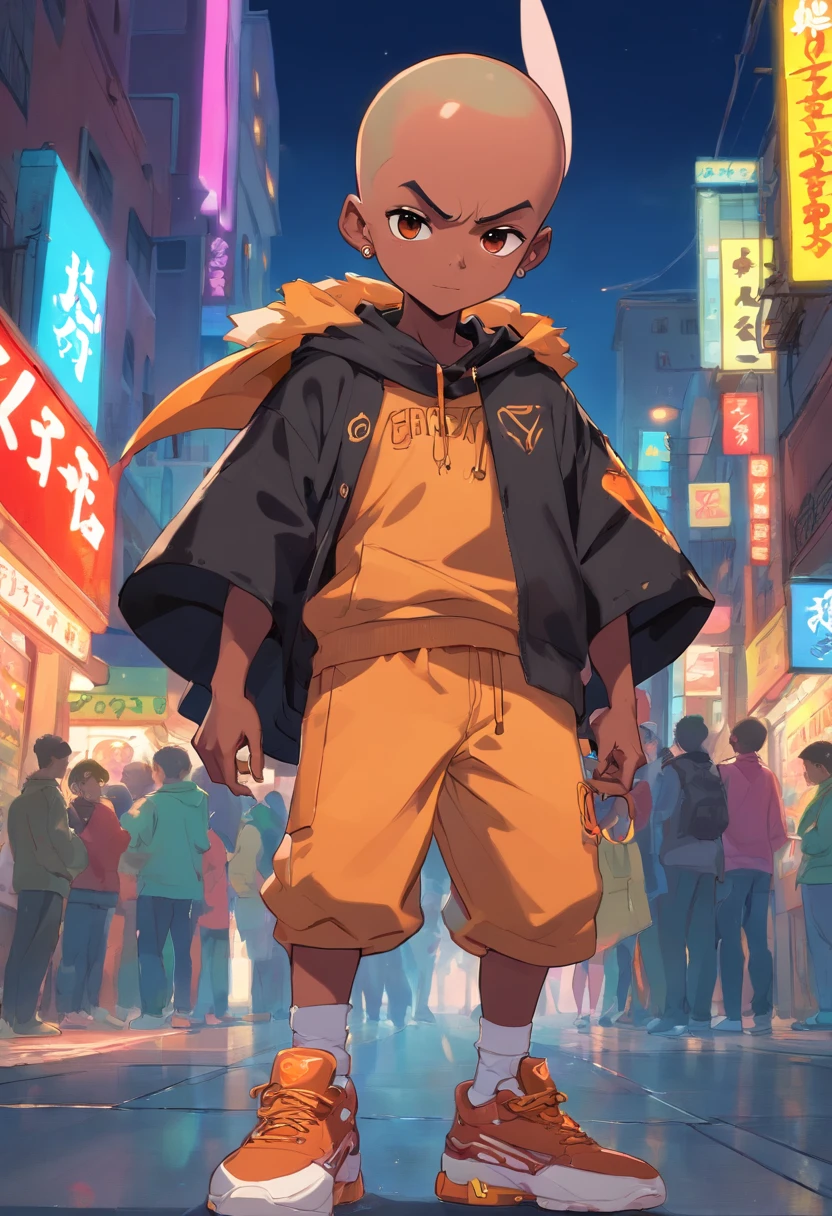 Batboy Boy, (Pointy Ears Caramel Brown skin Black boy moor, Bald Hairstyle::8 ), Streetwear, Full Slime Body, colors neon, risa loca, malvada, Hair::-10