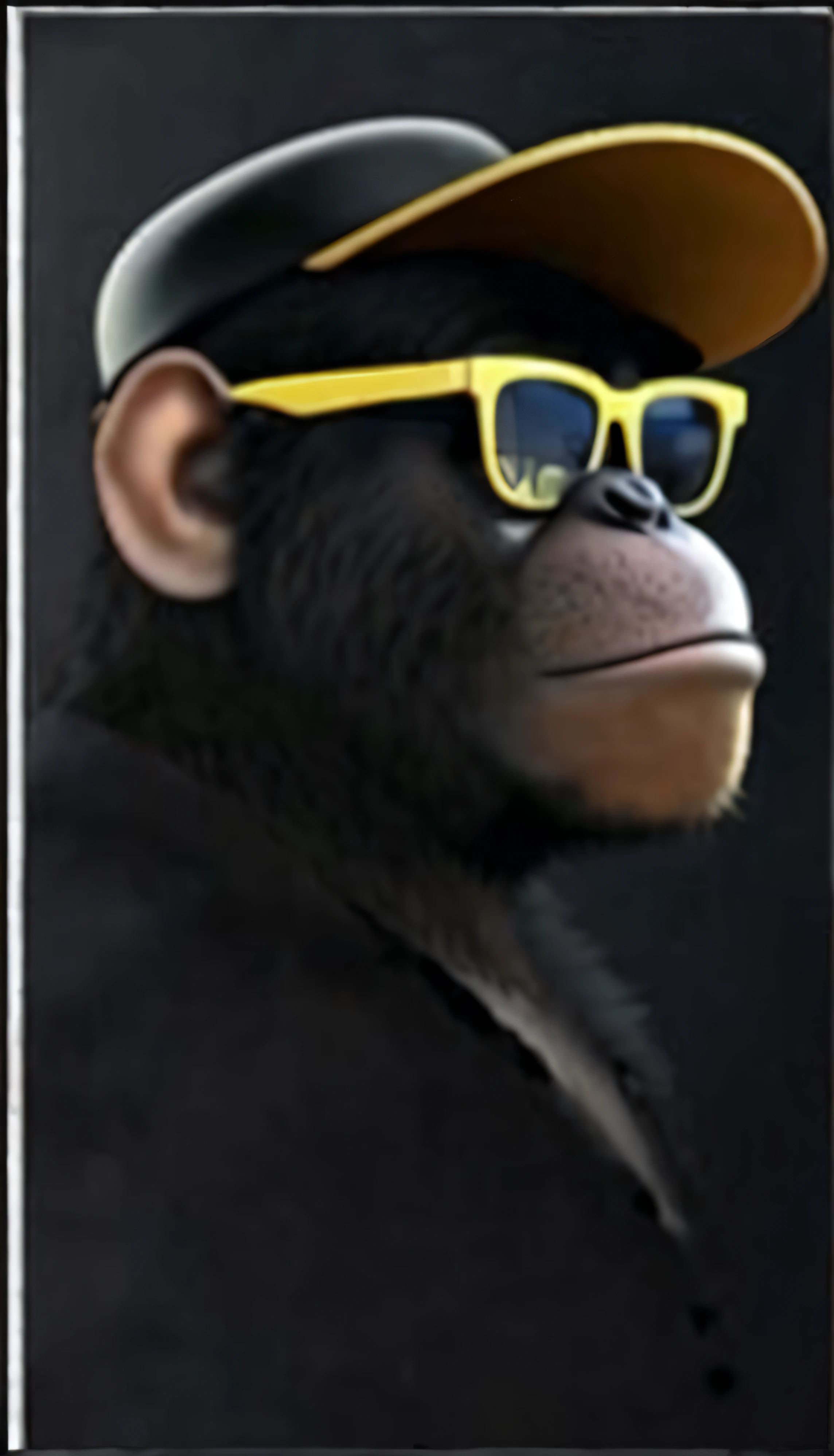 a close up of a monkey wearing a hat and sunglasses, macaco entediado nft, Assunto= chimp, olhando heckin legal e elegante, cara como macaco, macaco entediado, como gorila, 🦩🪐🐞👩🏻🦳, macaco, Macaco vestido de cientista, cara fria, lemon wearing sunglasses, very realistic, Macaco, glasses without frames