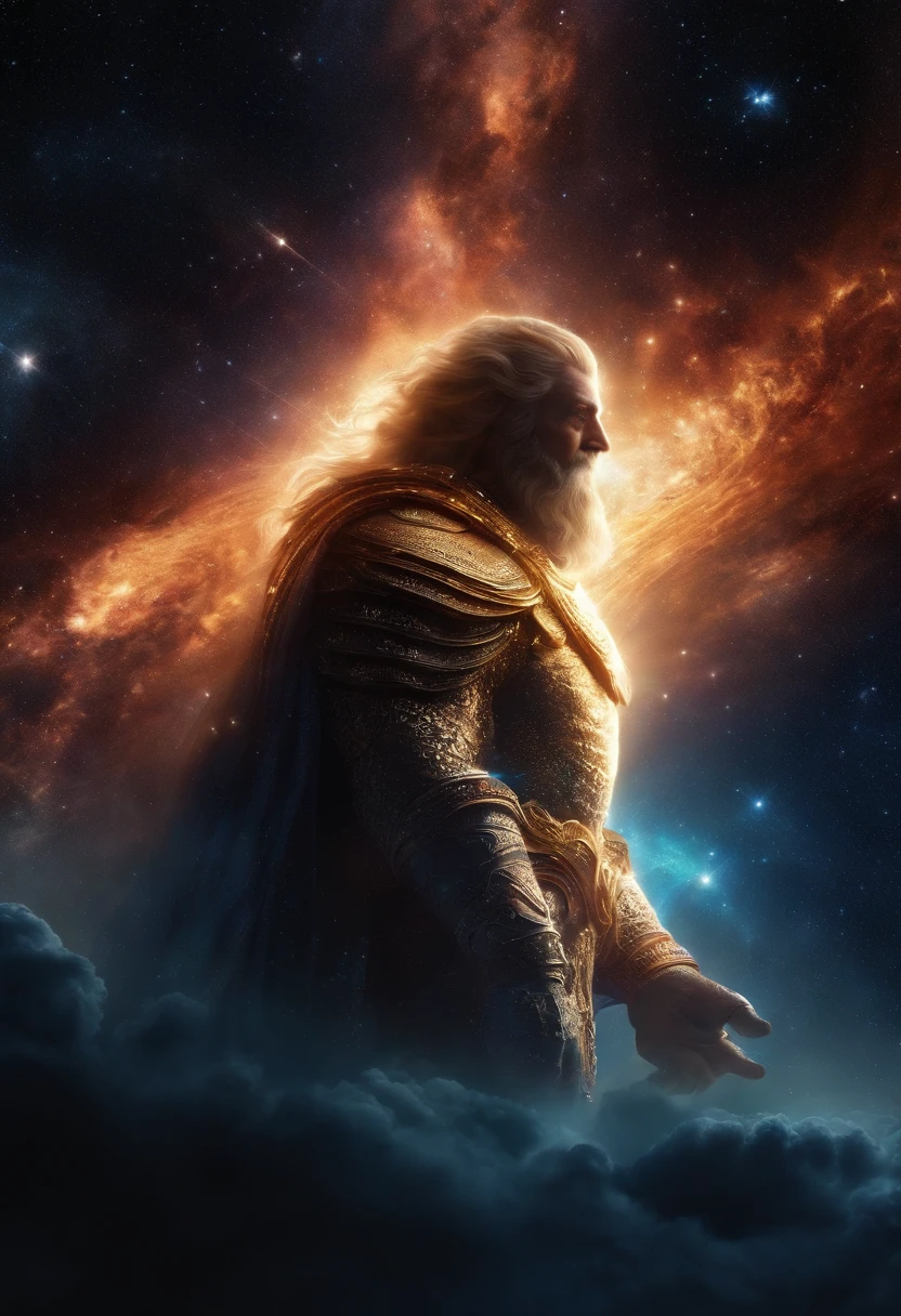 Depict god-like beings wielding cosmic powers in the vastness of space, 8k ultra