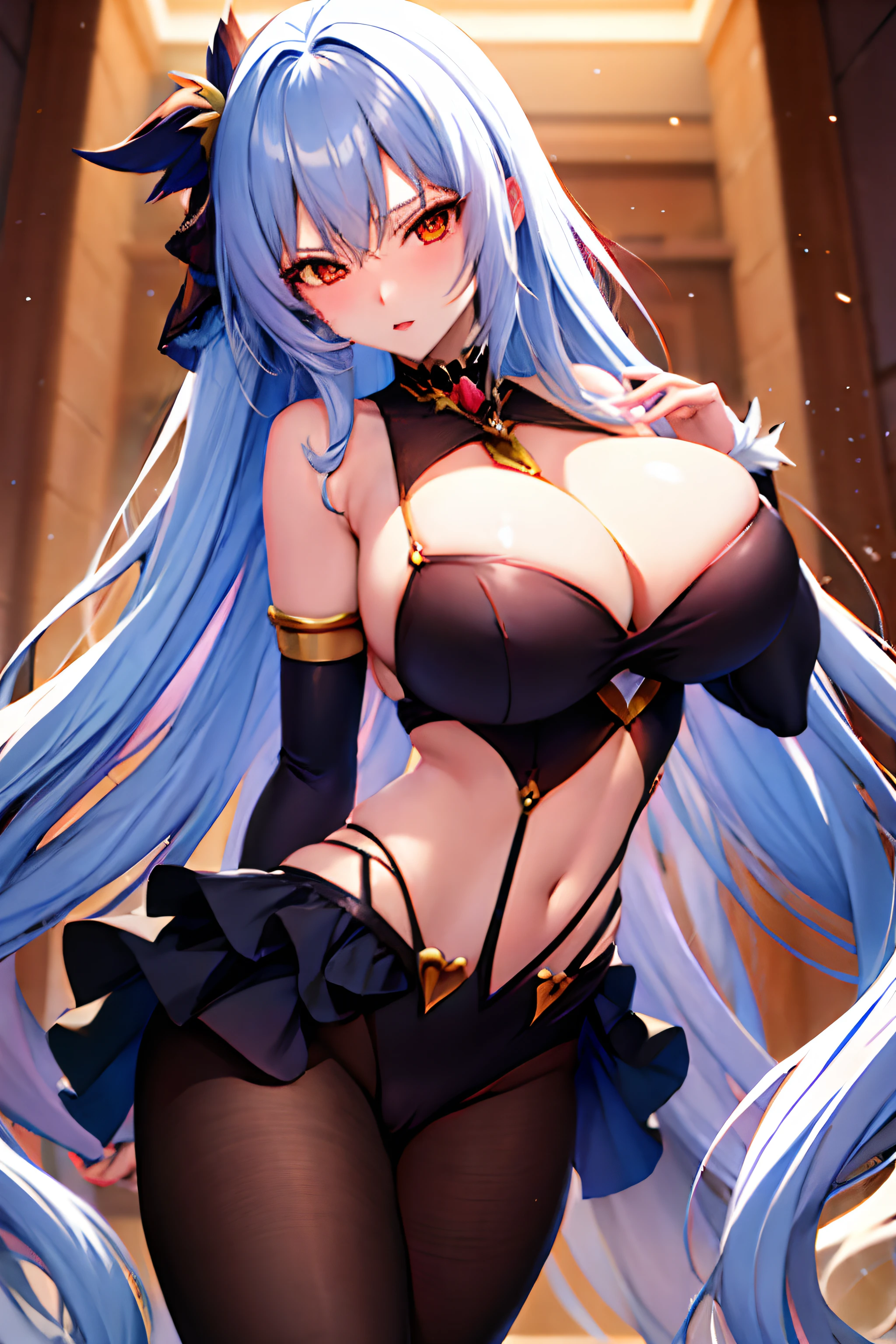 Anime girl with long hair and big chest eager seductive anime woman, Katzenohren, dark city